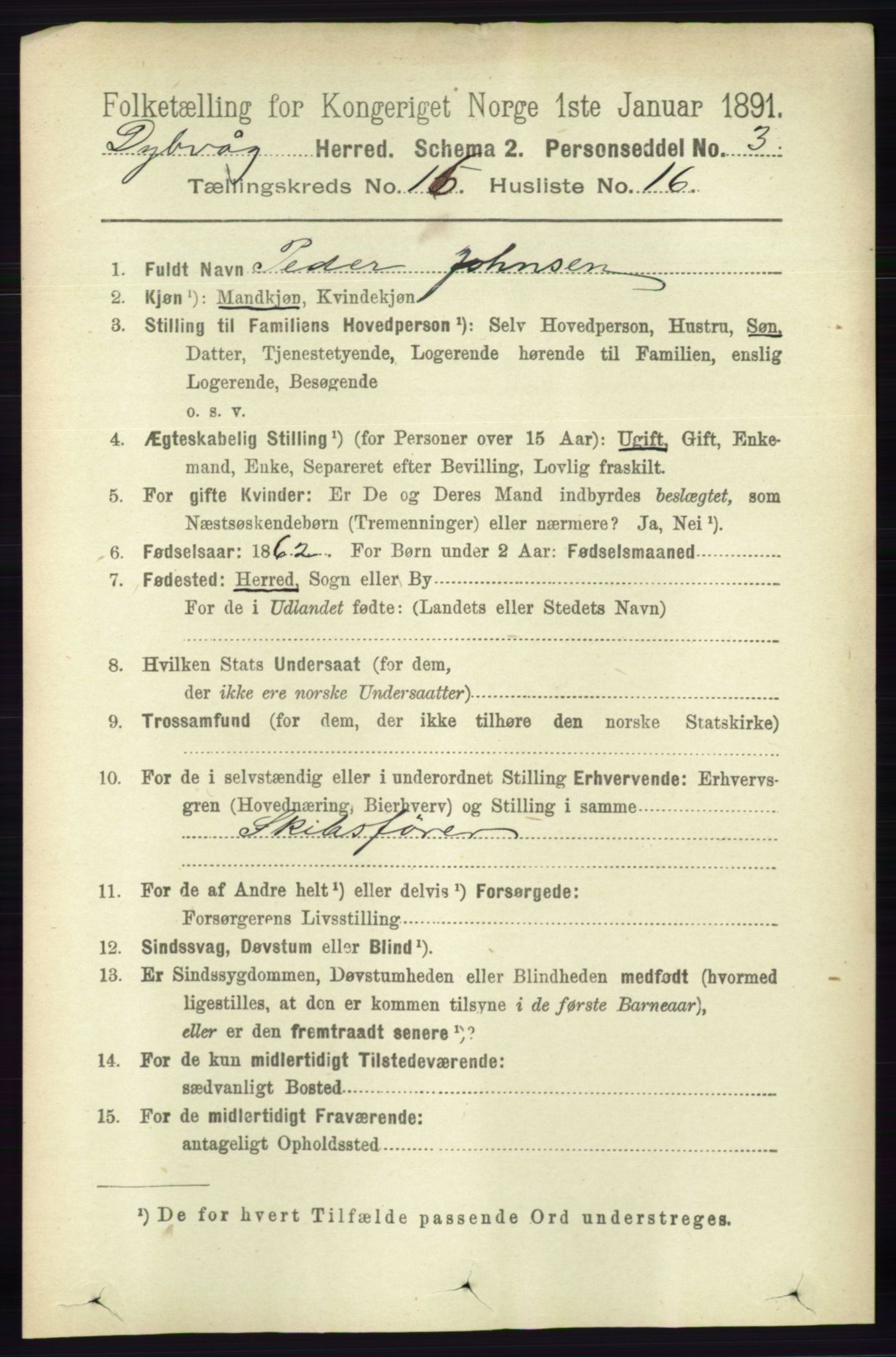 RA, 1891 census for 0915 Dypvåg, 1891, p. 6493