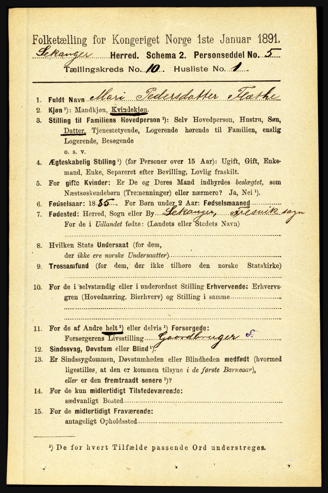 RA, 1891 census for 1419 Leikanger, 1891, p. 1818