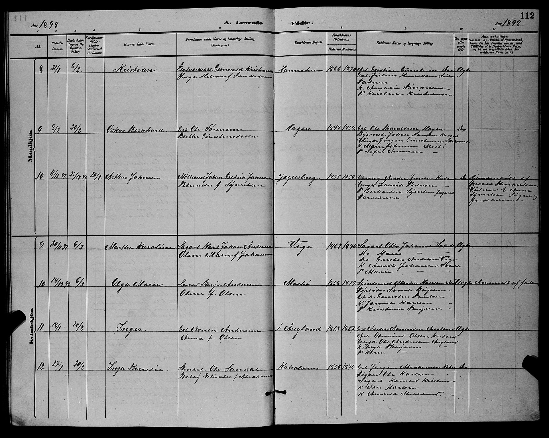 Oddernes sokneprestkontor, AV/SAK-1111-0033/F/Fb/Fba/L0008: Parish register (copy) no. B 8, 1887-1898, p. 112