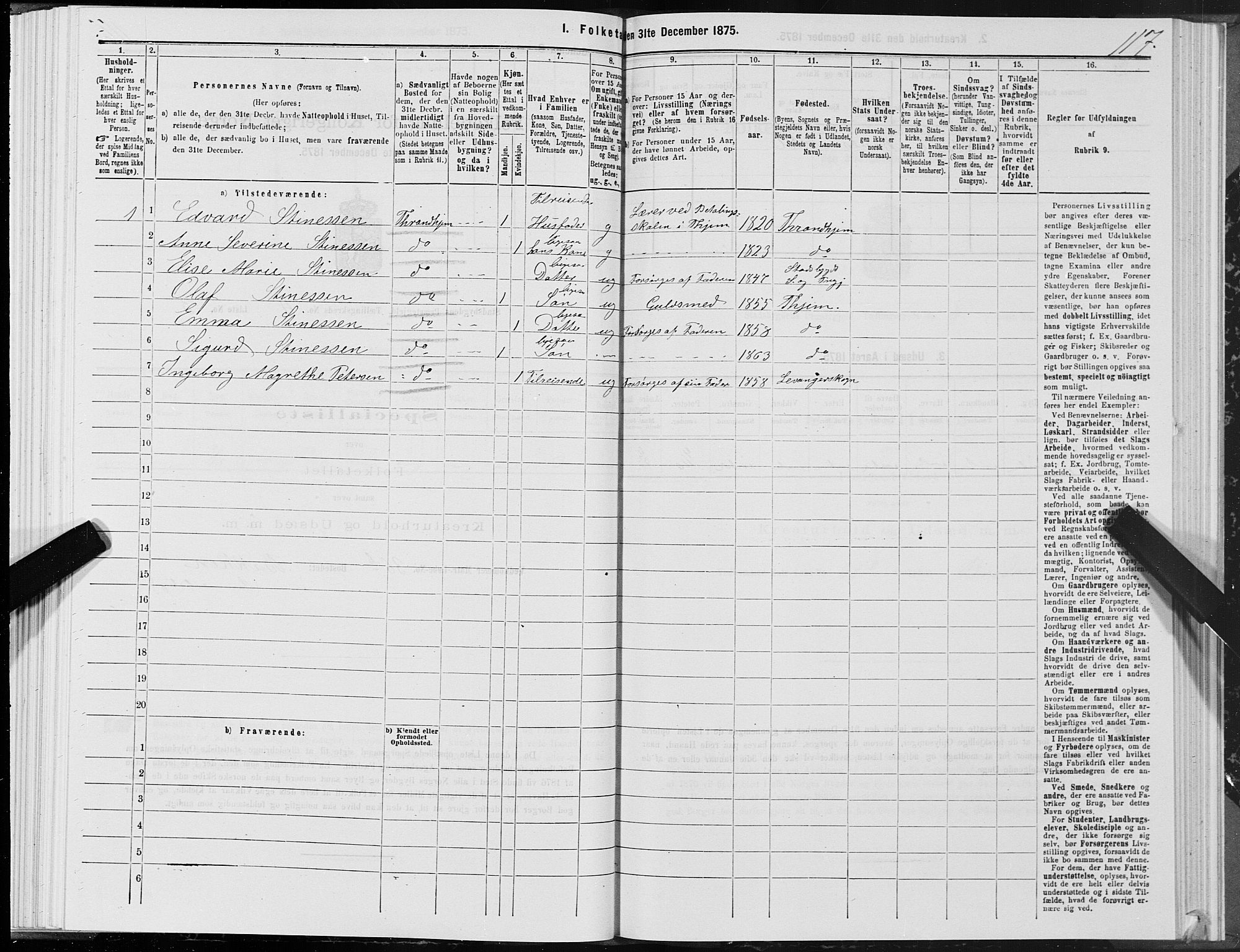 SAT, 1875 census for 1625P Stadsbygd, 1875, p. 2117