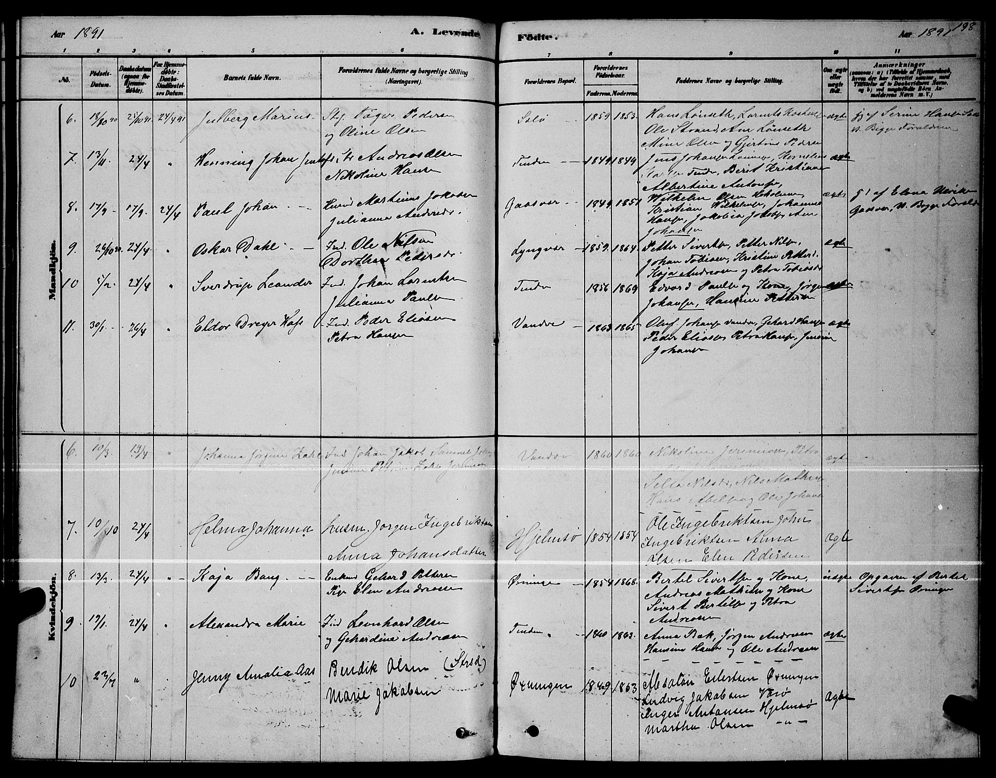 Ministerialprotokoller, klokkerbøker og fødselsregistre - Nordland, AV/SAT-A-1459/834/L0513: Parish register (copy) no. 834C04, 1877-1892, p. 198