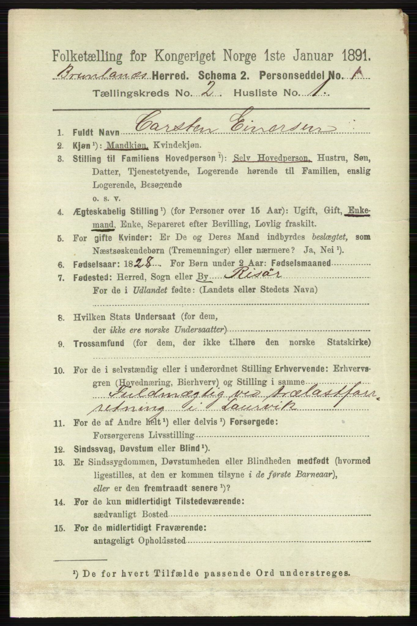 RA, 1891 census for 0726 Brunlanes, 1891, p. 677