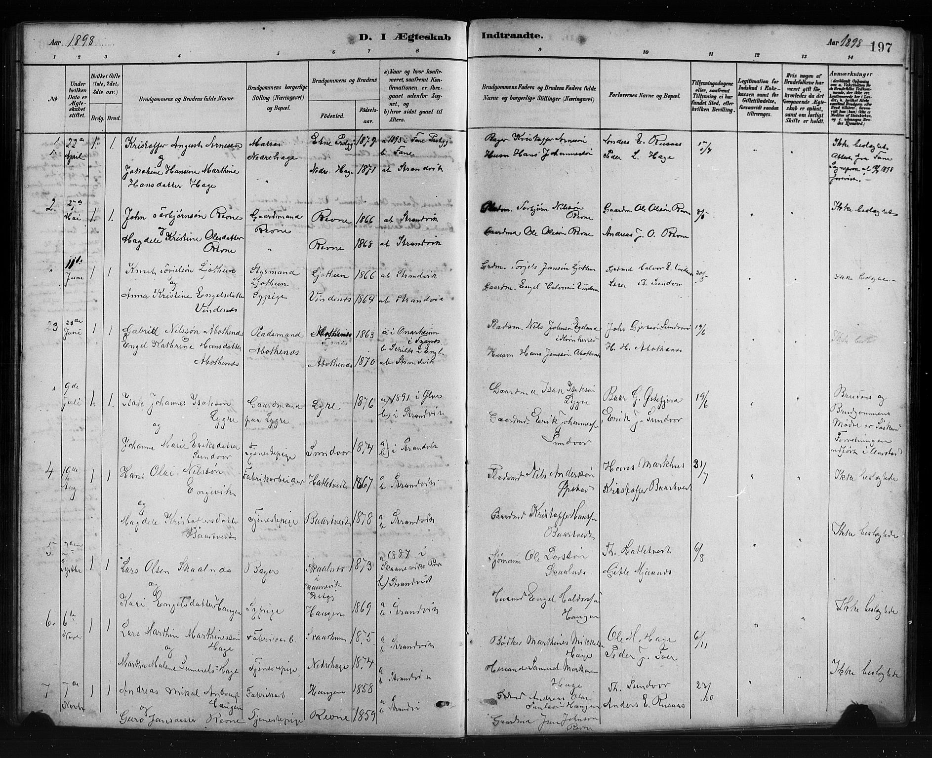 Fusa sokneprestembete, SAB/A-75401/H/Hab: Parish register (copy) no. C 2, 1886-1926, p. 197