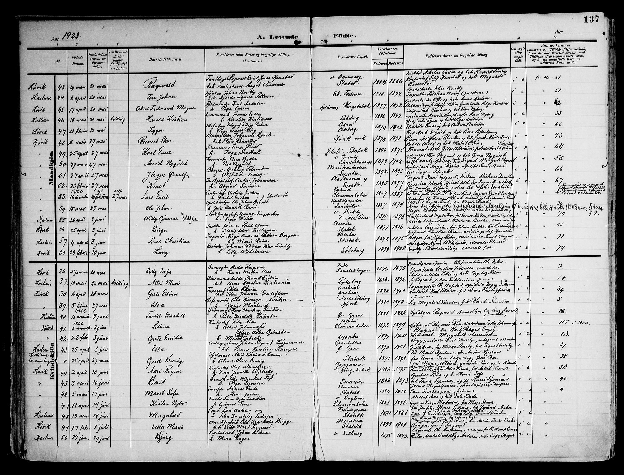 Østre Bærum prestekontor Kirkebøker, AV/SAO-A-10887/F/Fa/L0001: Parish register (official) no. 1, 1905-1924, p. 137