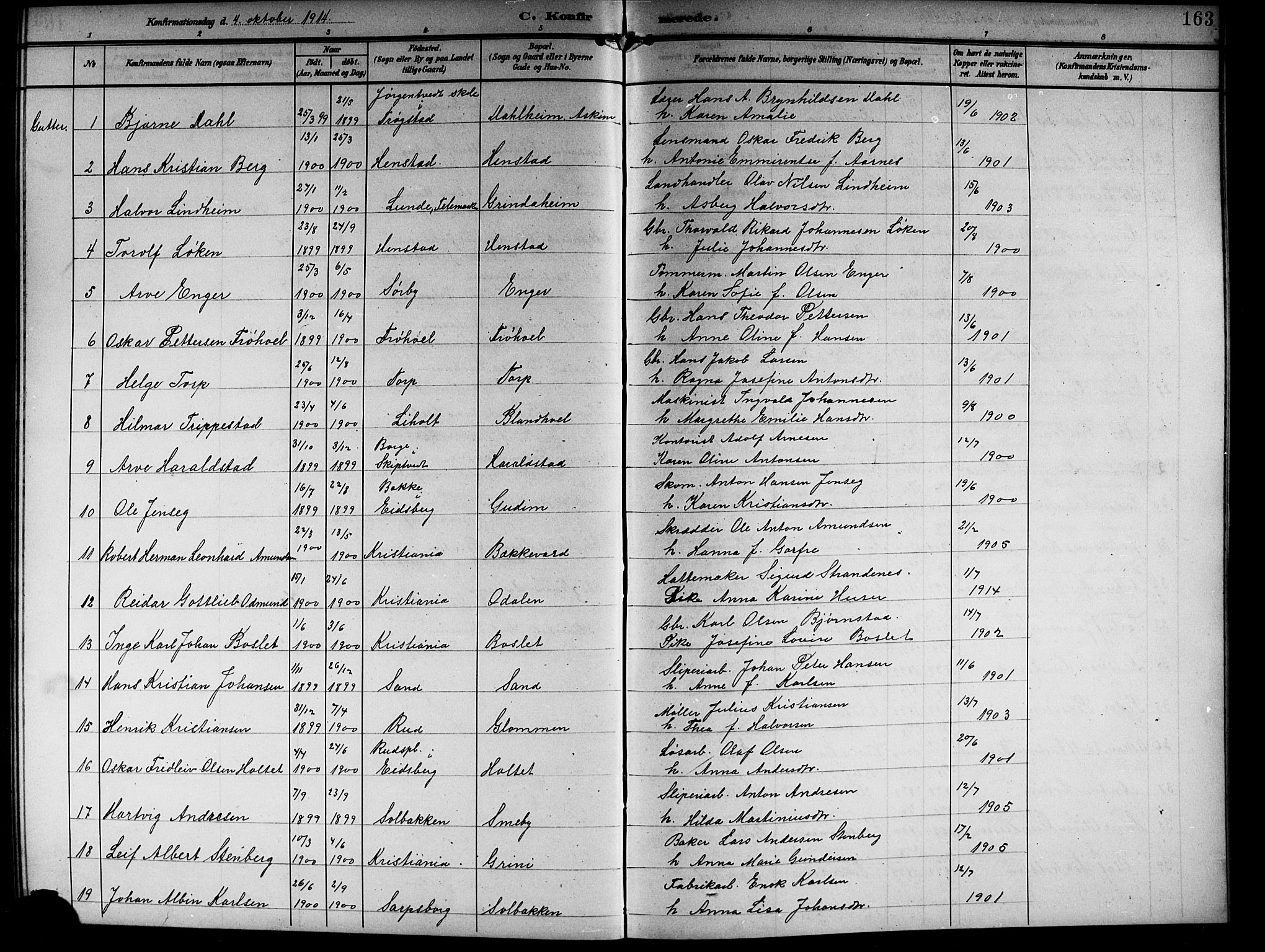 Askim prestekontor Kirkebøker, SAO/A-10900/G/Ga/L0002: Parish register (copy) no. 2, 1903-1921, p. 163