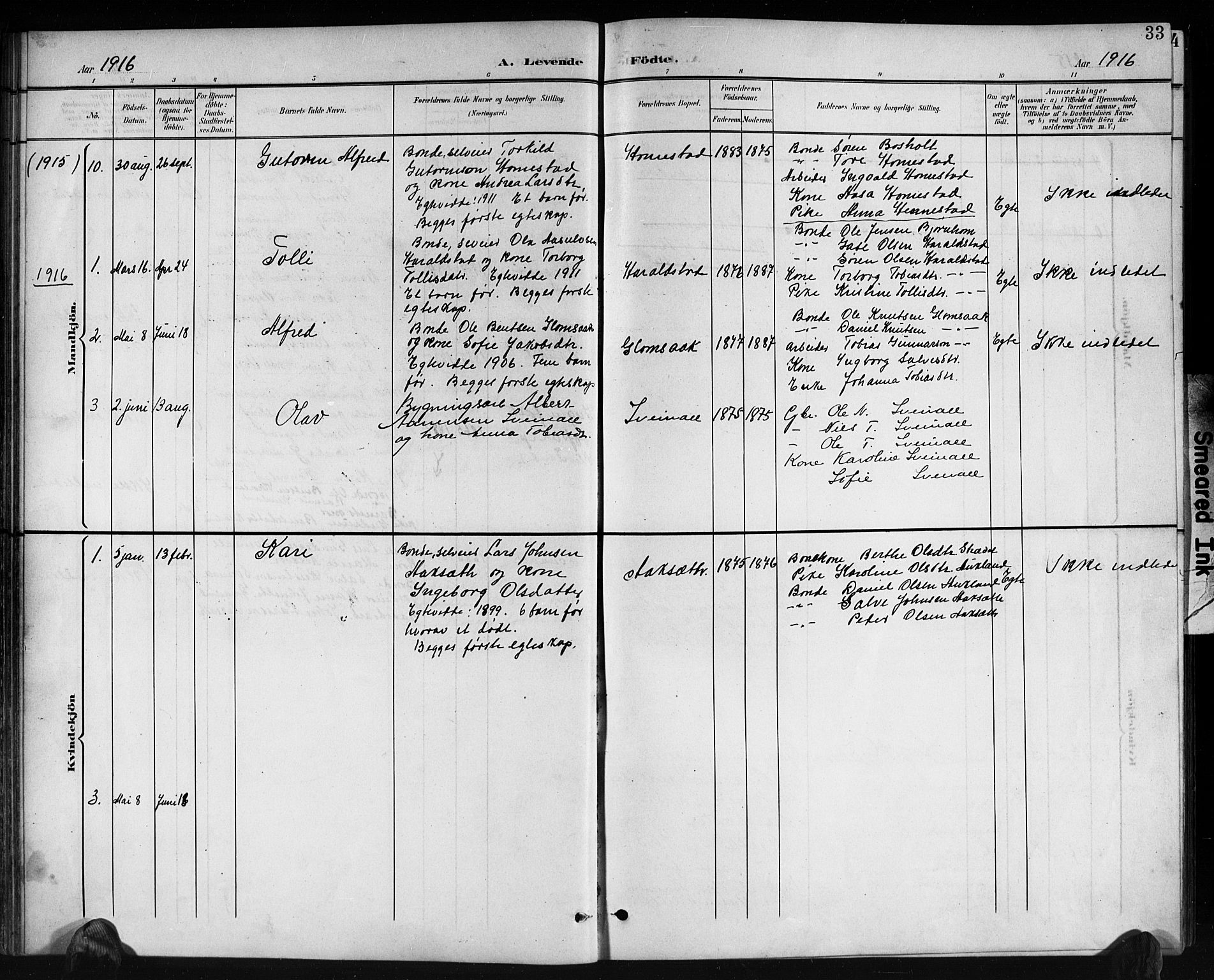 Holum sokneprestkontor, AV/SAK-1111-0022/F/Fb/Fbb/L0004: Parish register (copy) no. B 4, 1899-1920, p. 33