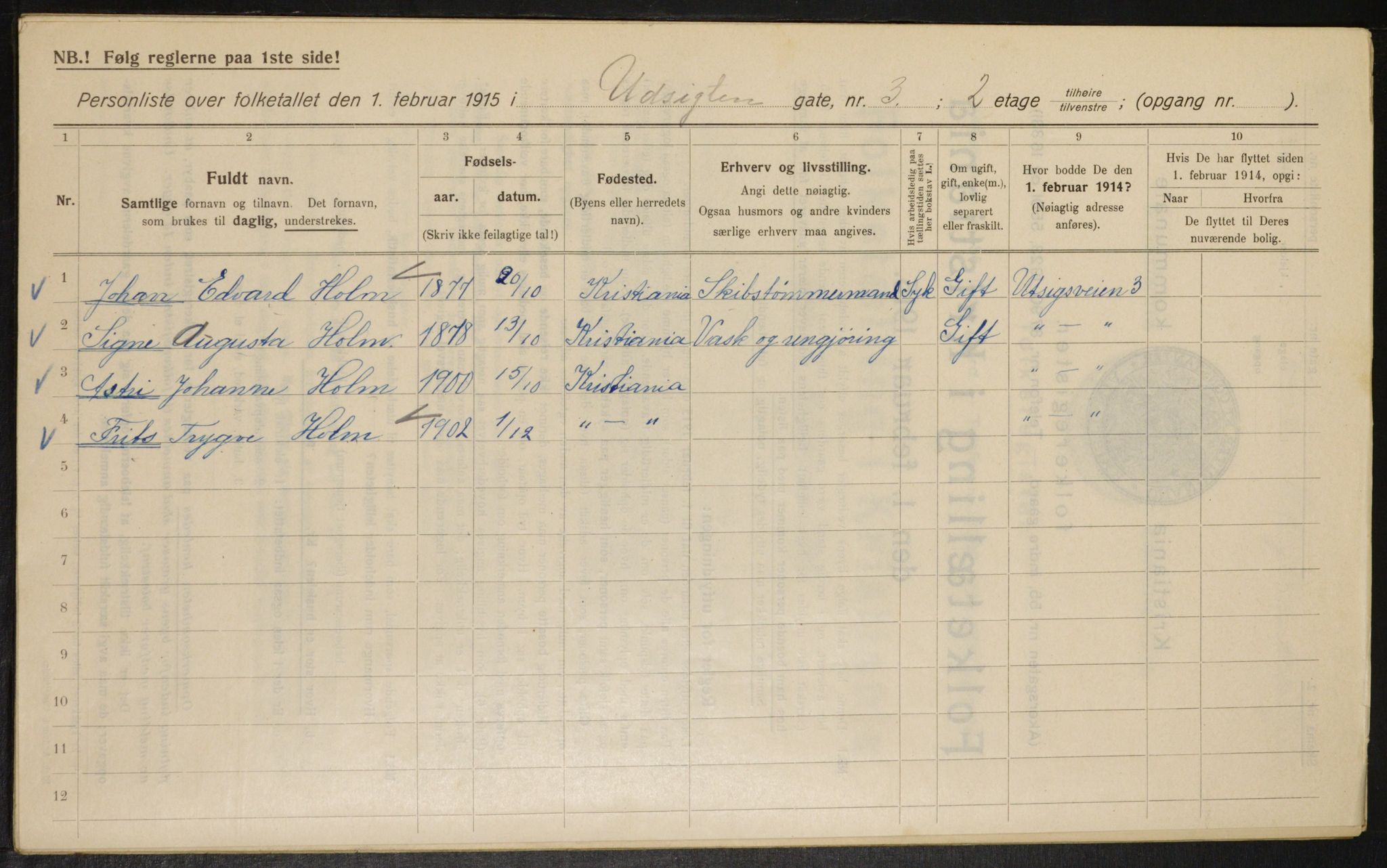 OBA, Municipal Census 1915 for Kristiania, 1915, p. 121961