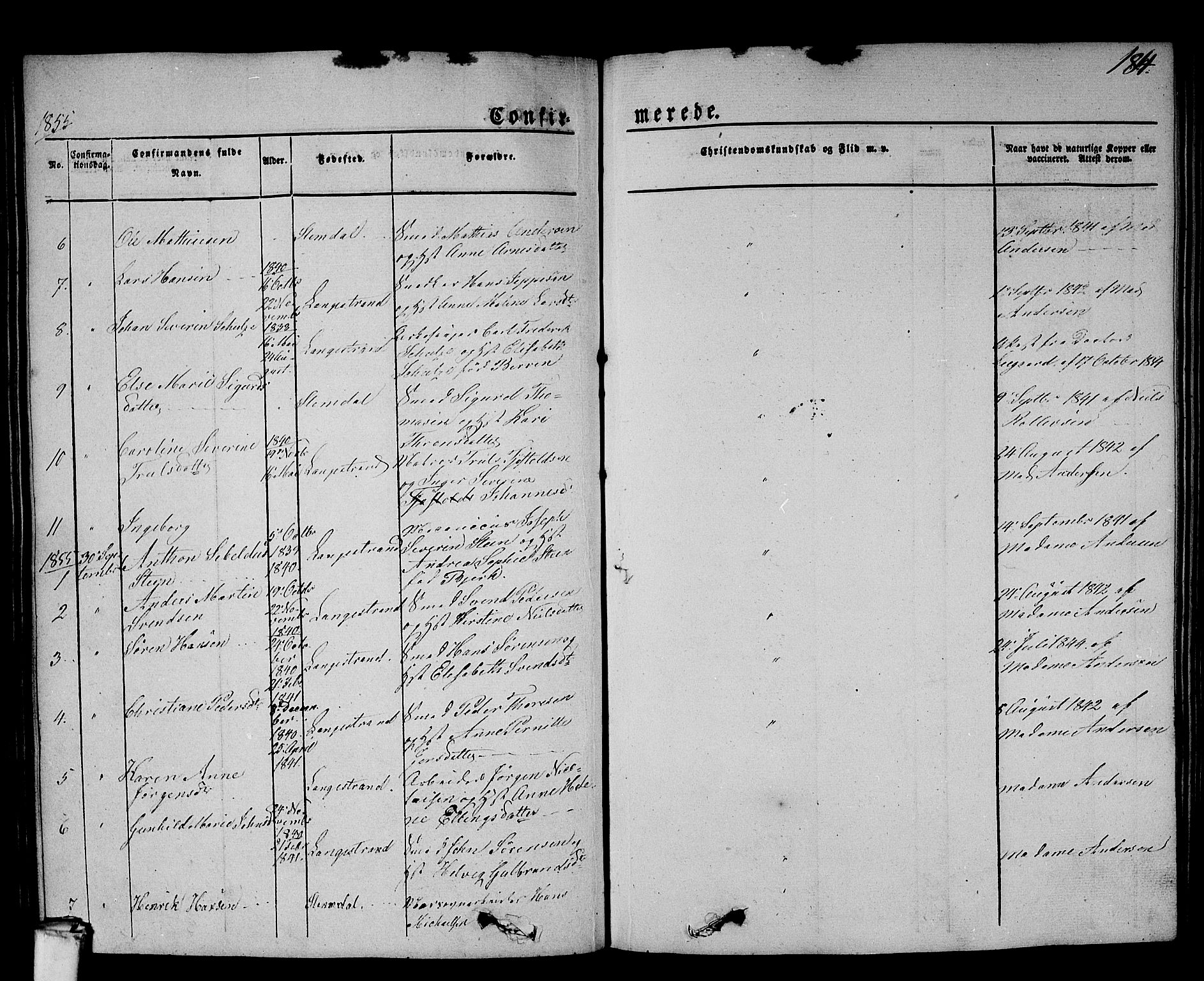 Larvik kirkebøker, AV/SAKO-A-352/G/Gb/L0002: Parish register (copy) no. II 2, 1843-1866, p. 184