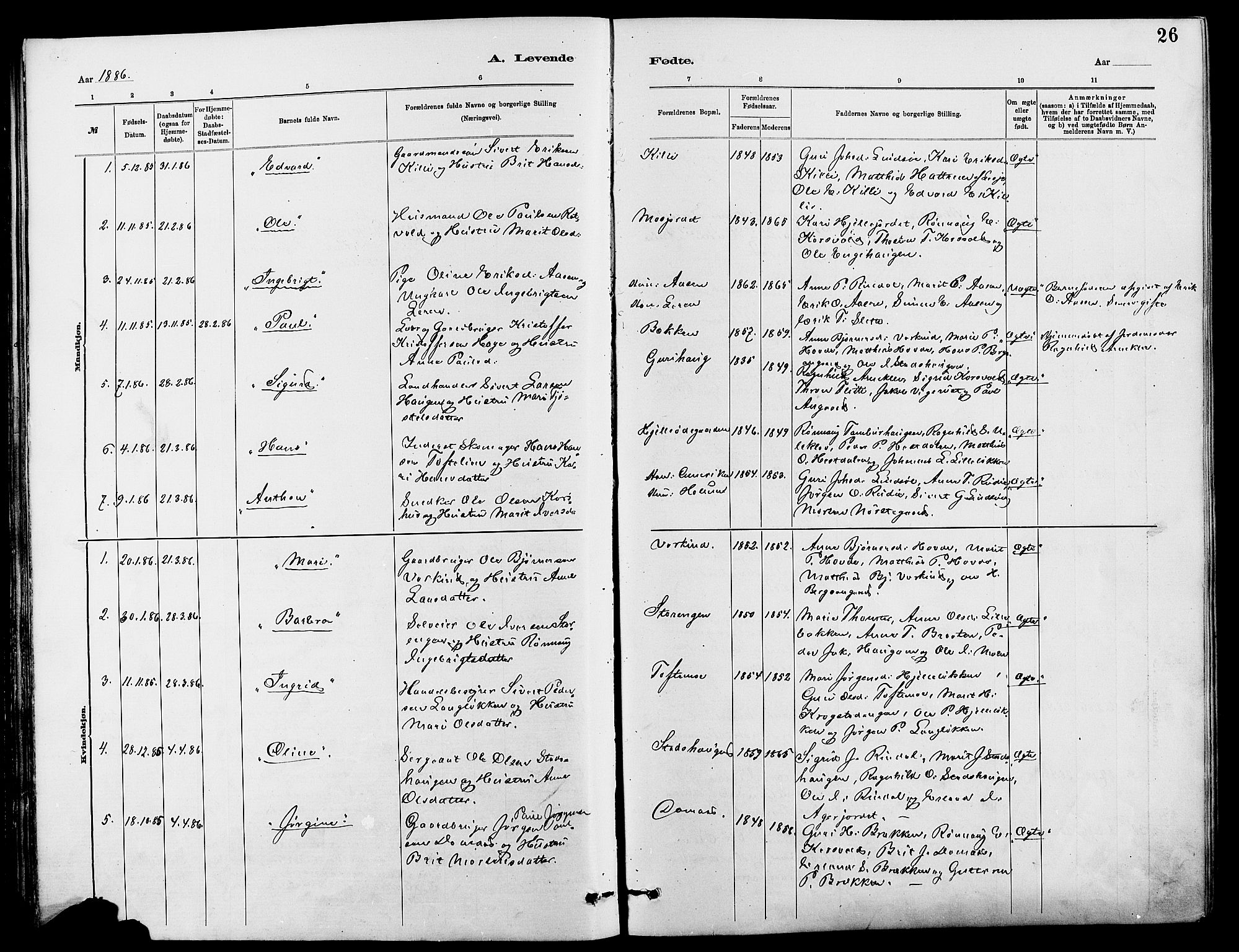 Dovre prestekontor, SAH/PREST-066/H/Ha/Hab/L0002: Parish register (copy) no. 2, 1881-1907, p. 26