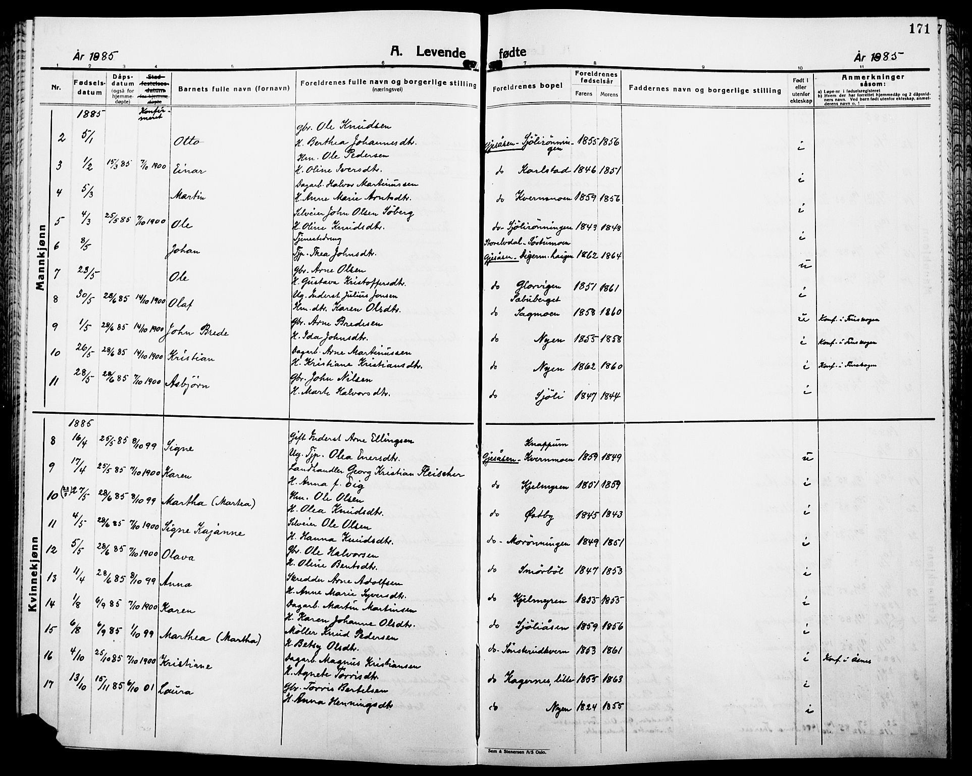 Åsnes prestekontor, AV/SAH-PREST-042/H/Ha/Haa/L0000B: Parish register (official), 1870-1889, p. 171