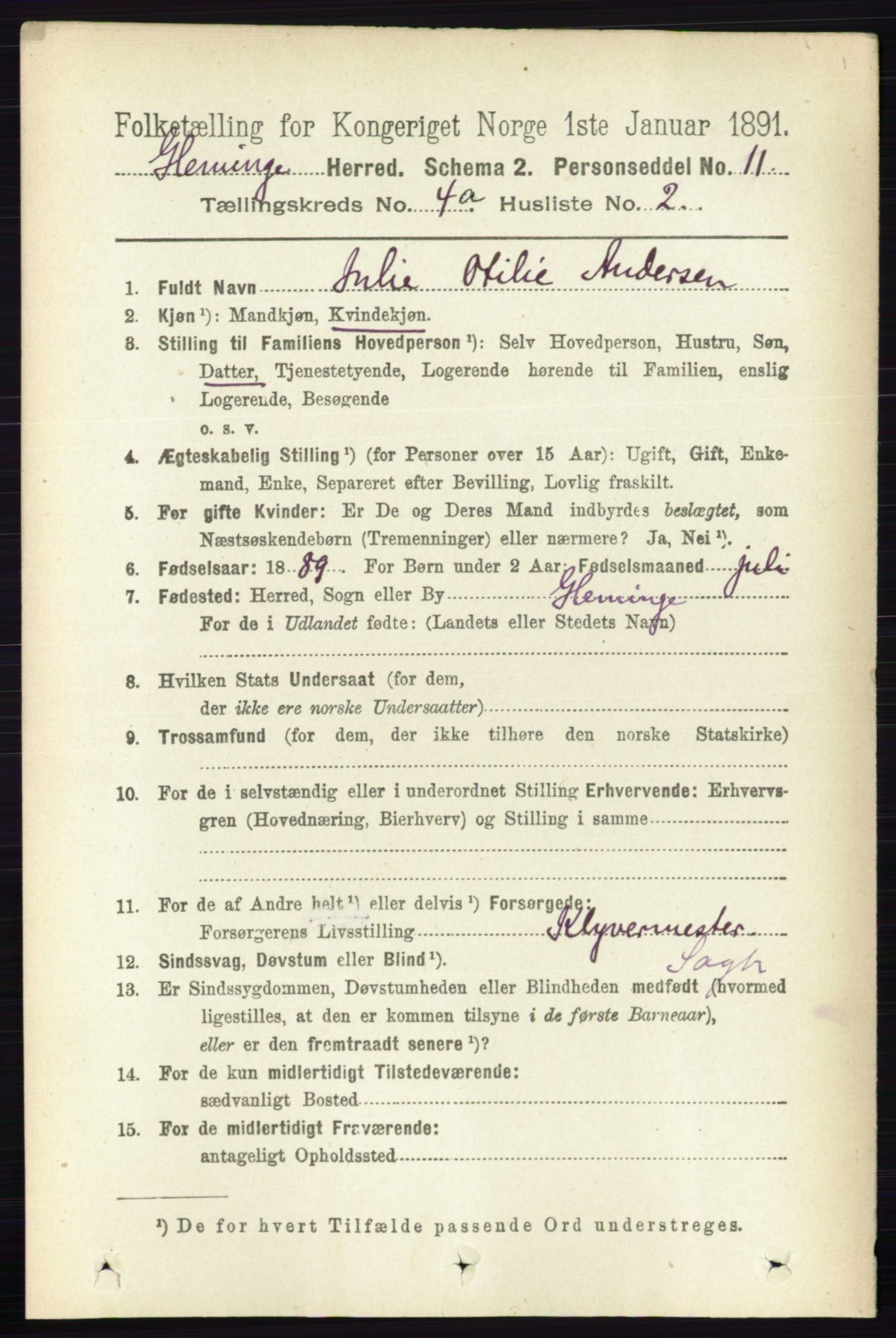 RA, 1891 census for 0132 Glemmen, 1891, p. 3490