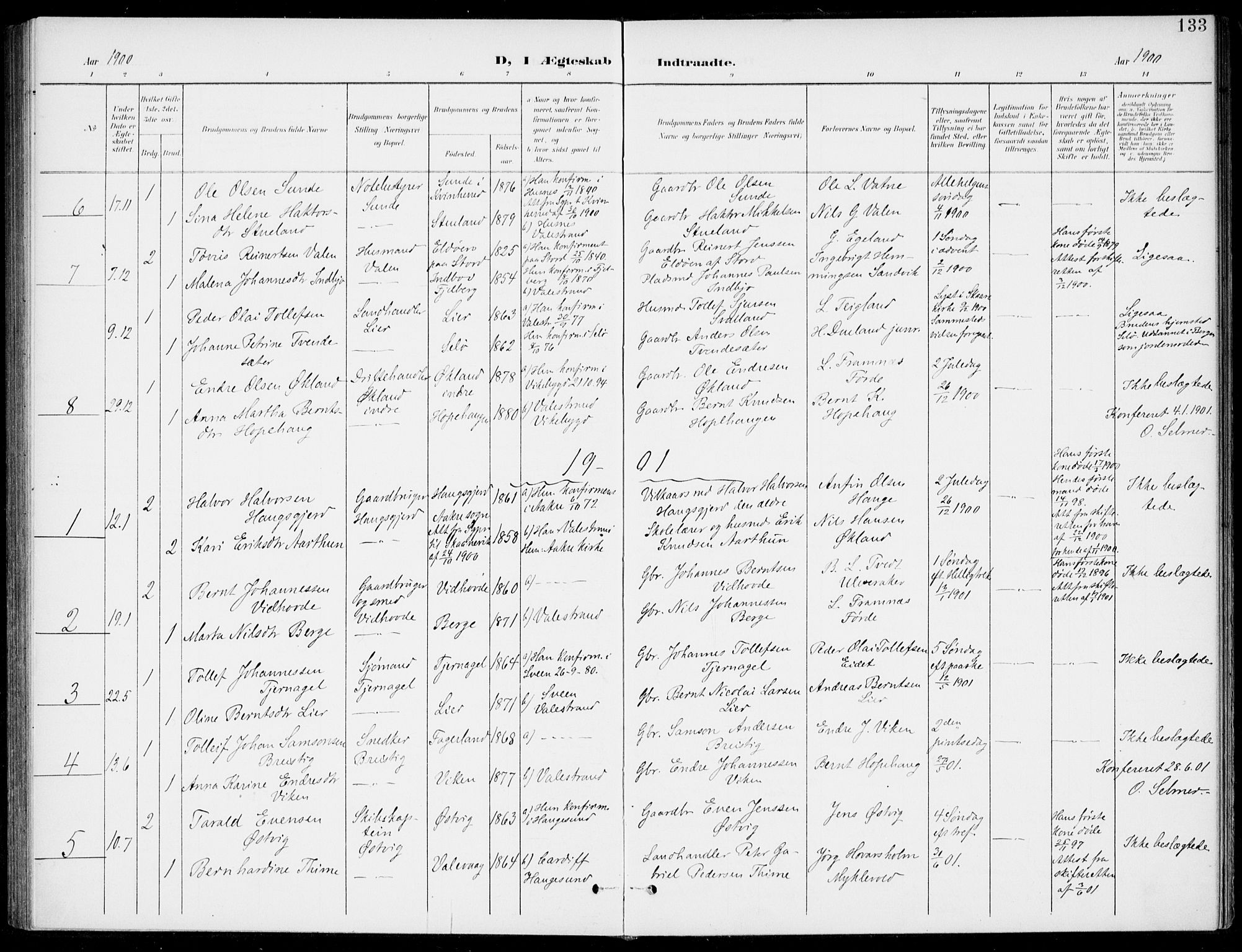 Sveio Sokneprestembete, SAB/A-78501/H/Haa: Parish register (official) no. C 3, 1899-1916, p. 133