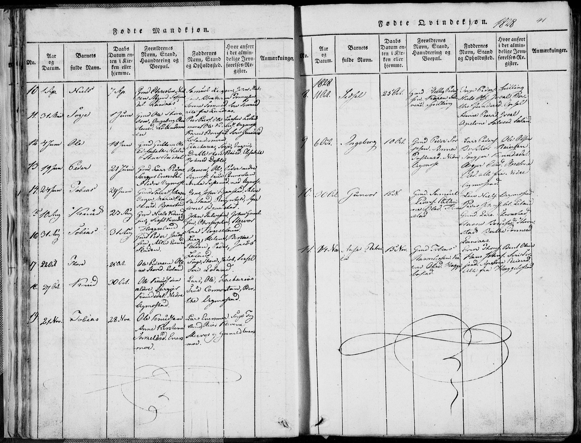 Nord-Audnedal sokneprestkontor, AV/SAK-1111-0032/F/Fb/Fbb/L0001: Parish register (copy) no. B 1, 1816-1858, p. 41