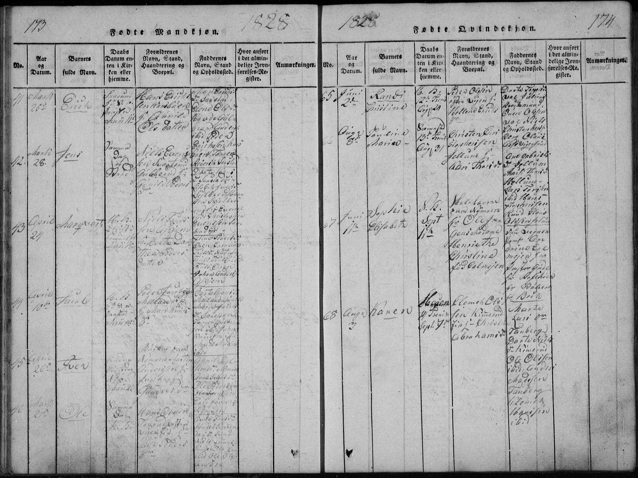 Modum kirkebøker, AV/SAKO-A-234/G/Ga/L0002: Parish register (copy) no. I 2, 1824-1832, p. 173-174