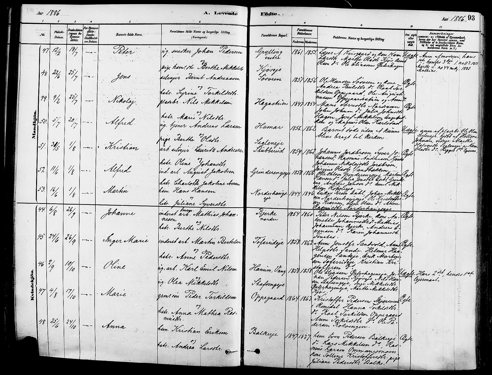 Løten prestekontor, SAH/PREST-022/K/Ka/L0009: Parish register (official) no. 9, 1878-1891, p. 93