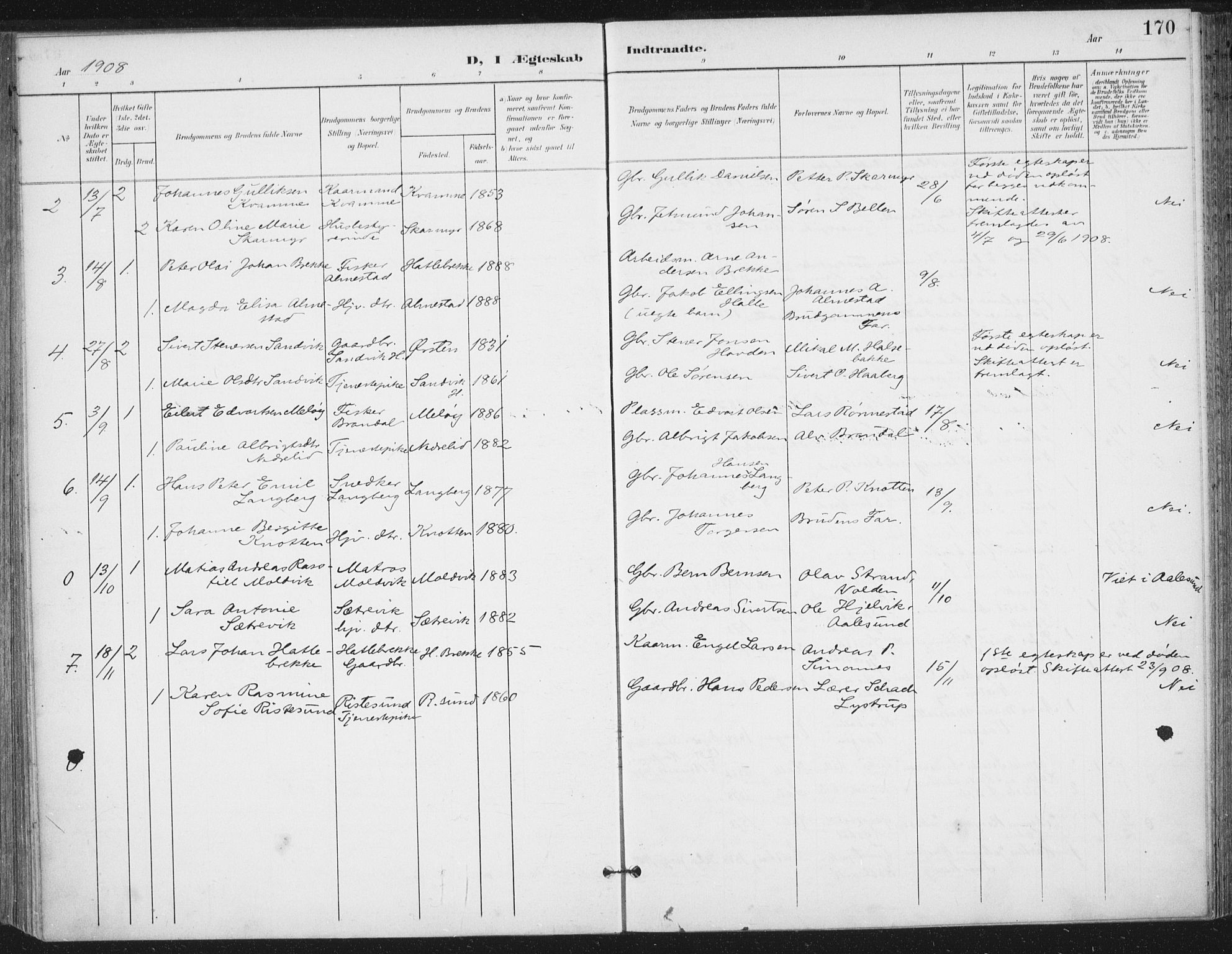 Ministerialprotokoller, klokkerbøker og fødselsregistre - Møre og Romsdal, AV/SAT-A-1454/503/L0038: Parish register (official) no. 503A06, 1901-1917, p. 170