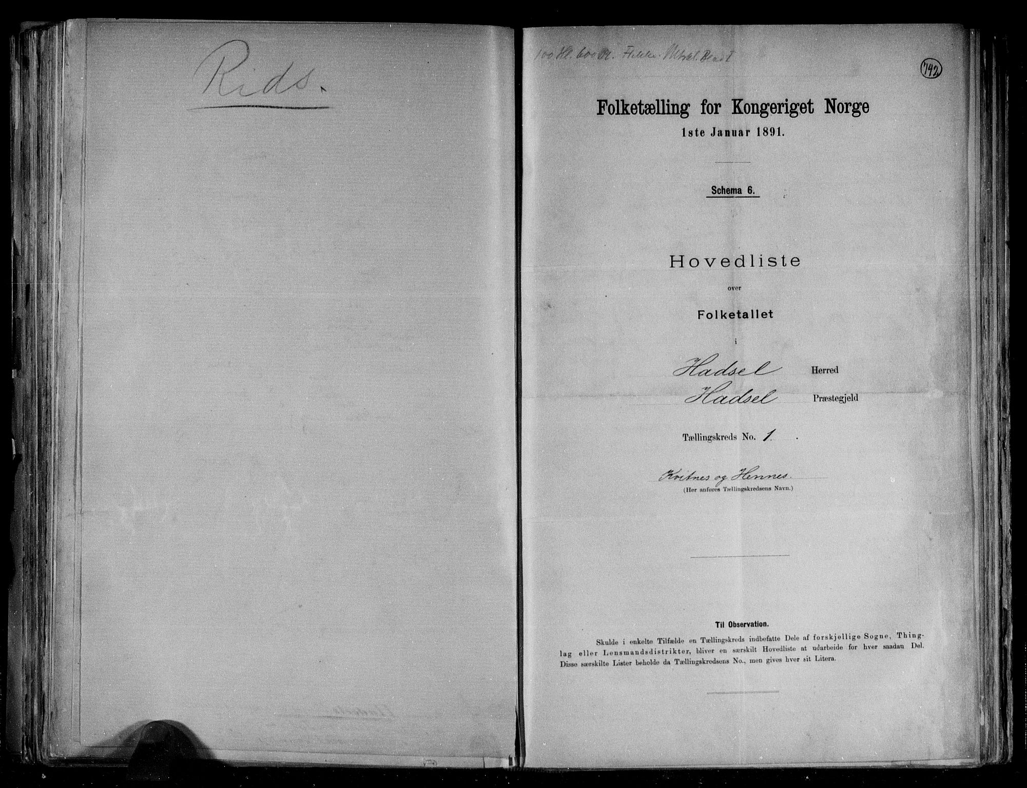 RA, 1891 census for 1866 Hadsel, 1891, p. 6