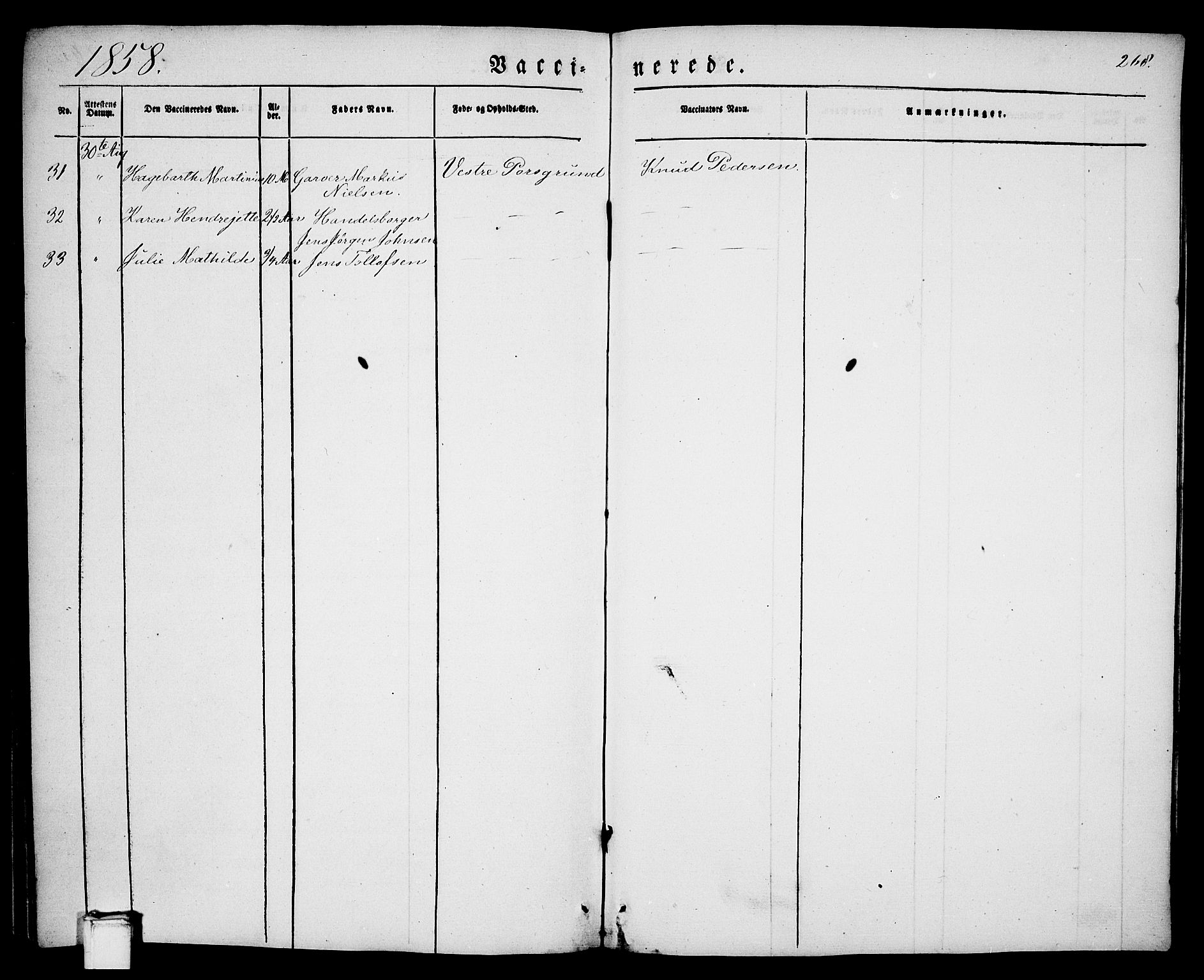 Porsgrunn kirkebøker , SAKO/A-104/G/Ga/L0002: Parish register (copy) no. I 2, 1847-1877, p. 268