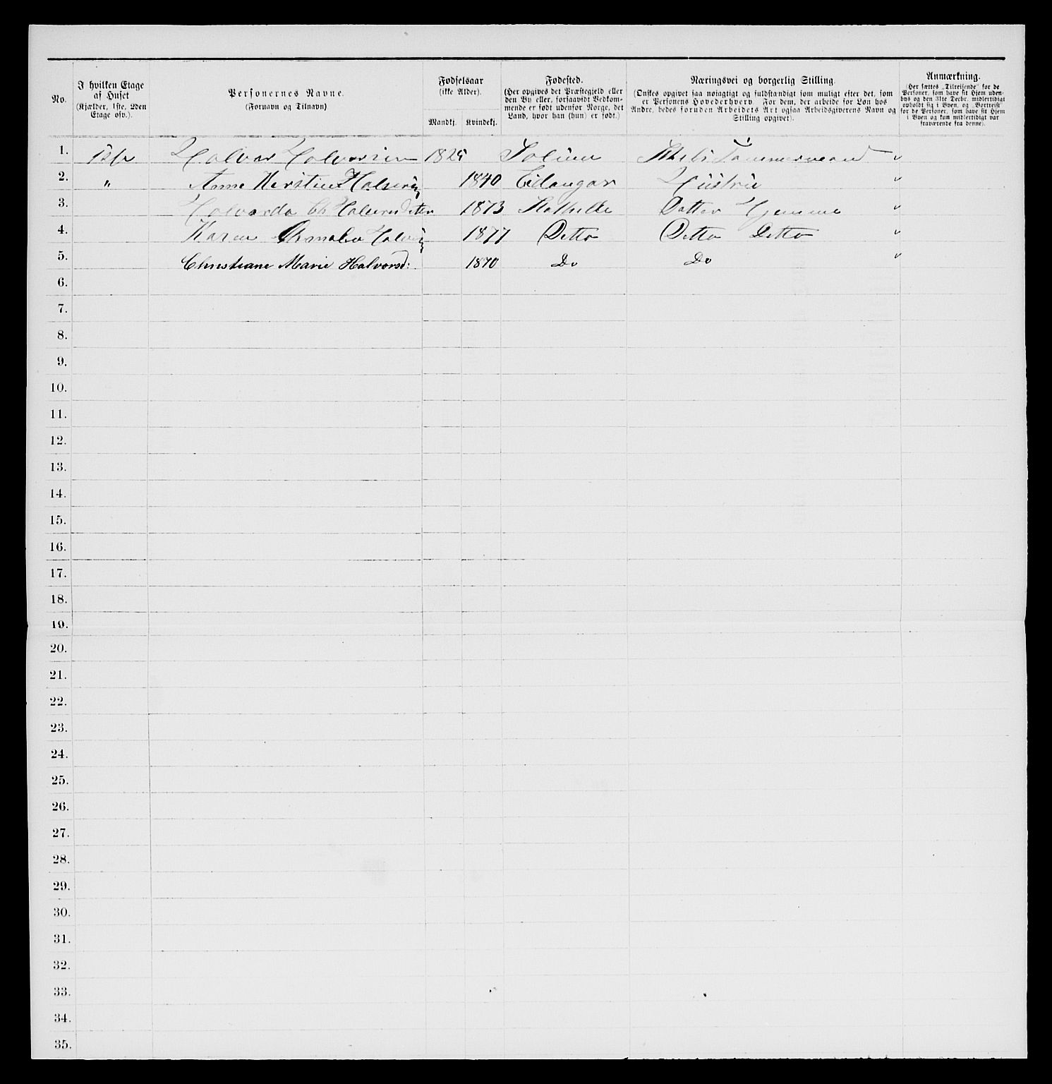 SAKO, 1885 census for 0803 Stathelle, 1885, p. 134