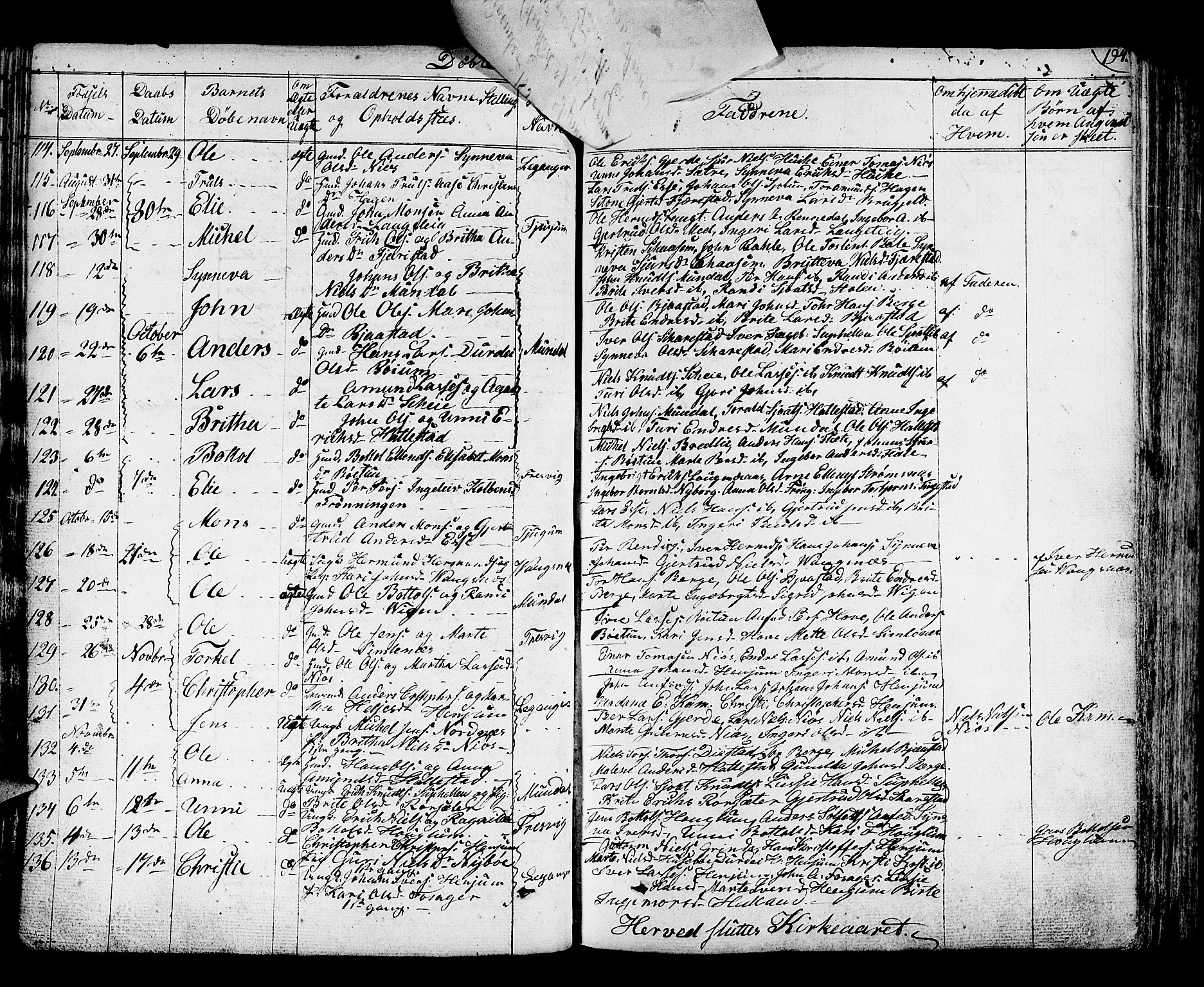 Leikanger sokneprestembete, AV/SAB-A-81001/H/Haa/Haaa/L0006: Parish register (official) no. A 6, 1810-1838, p. 194