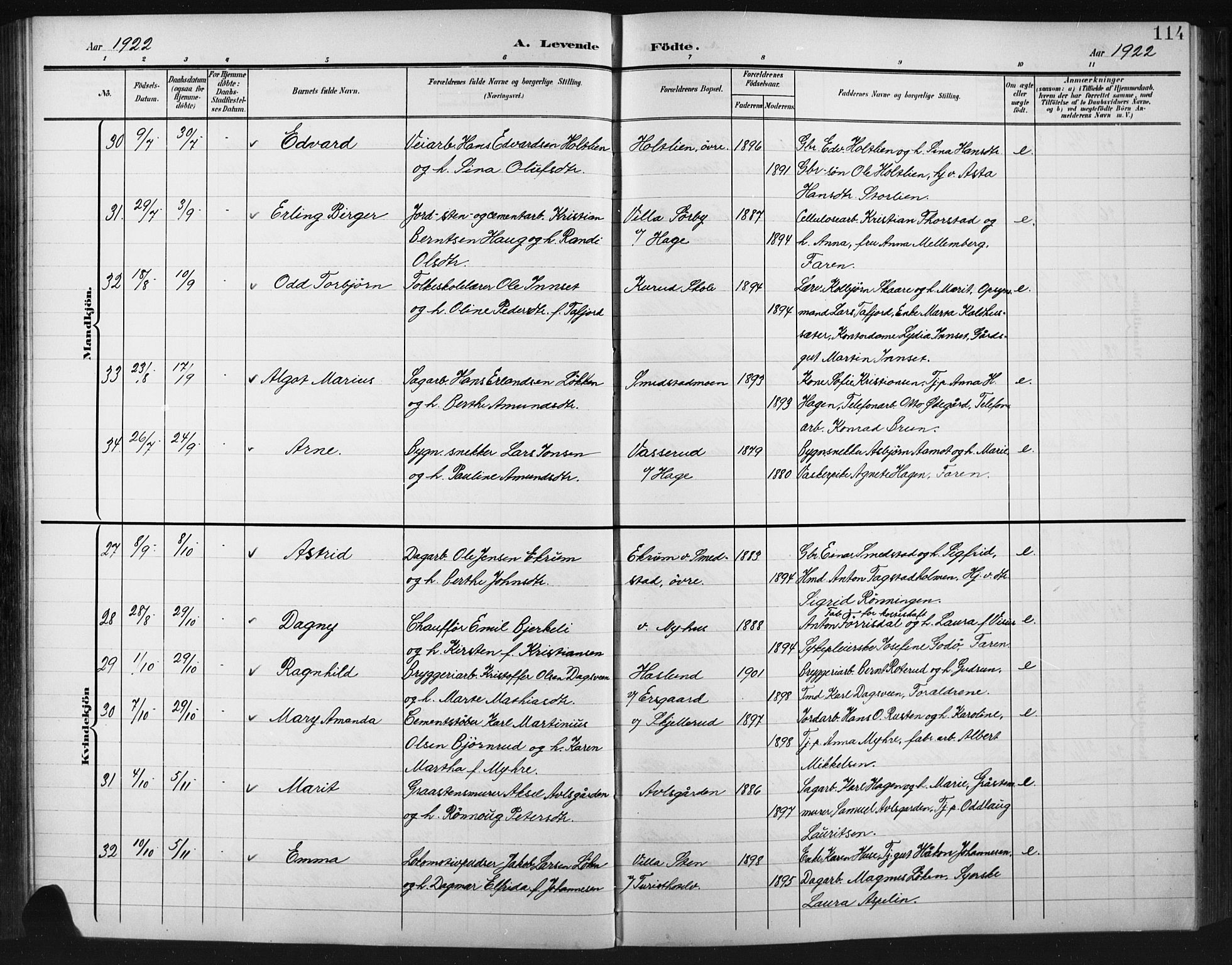 Fåberg prestekontor, SAH/PREST-086/H/Ha/Hab/L0012: Parish register (copy) no. 12, 1903-1924, p. 114