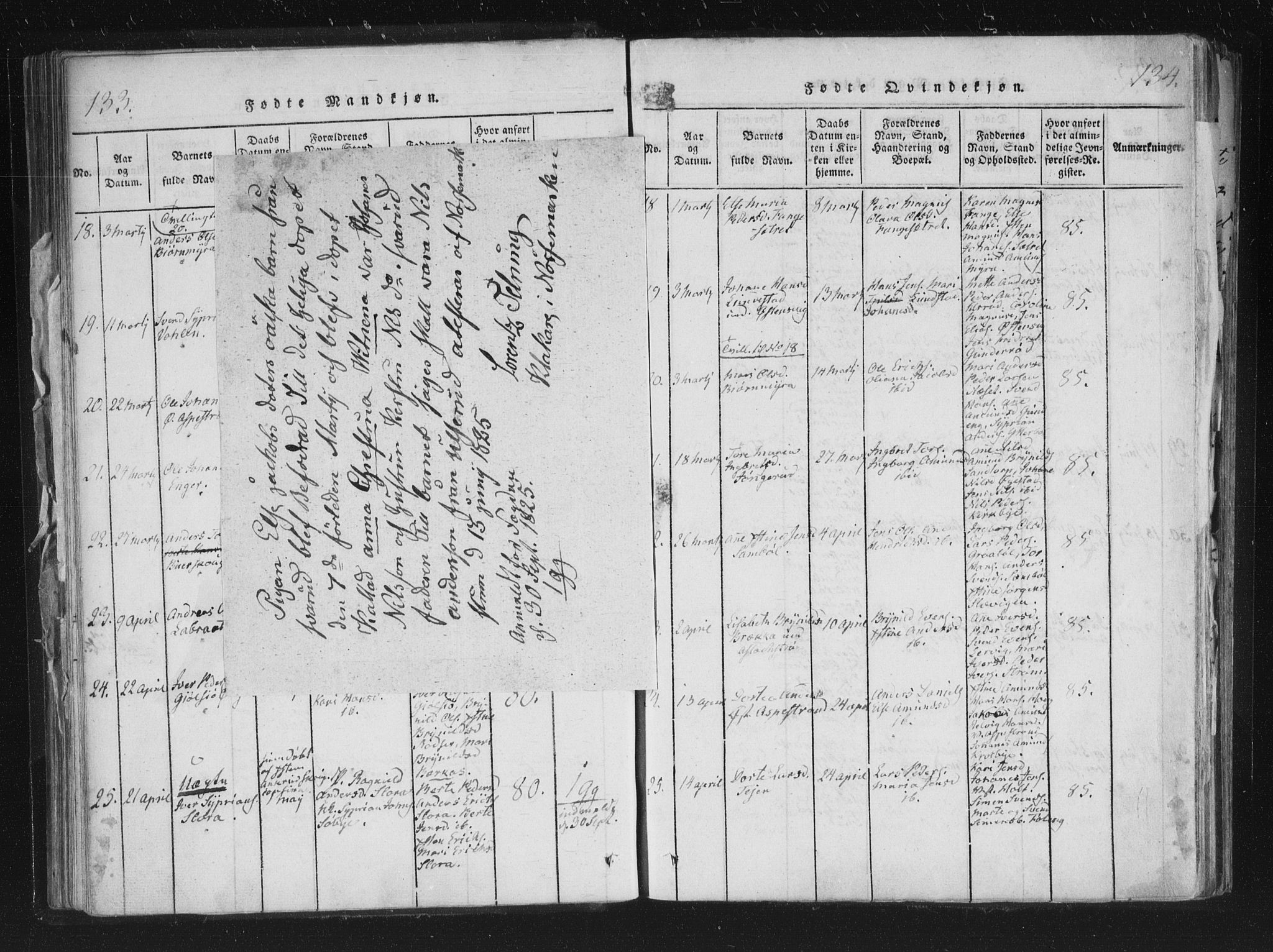 Aremark prestekontor Kirkebøker, AV/SAO-A-10899/F/Fc/L0001: Parish register (official) no. III 1, 1814-1834, p. 133-134