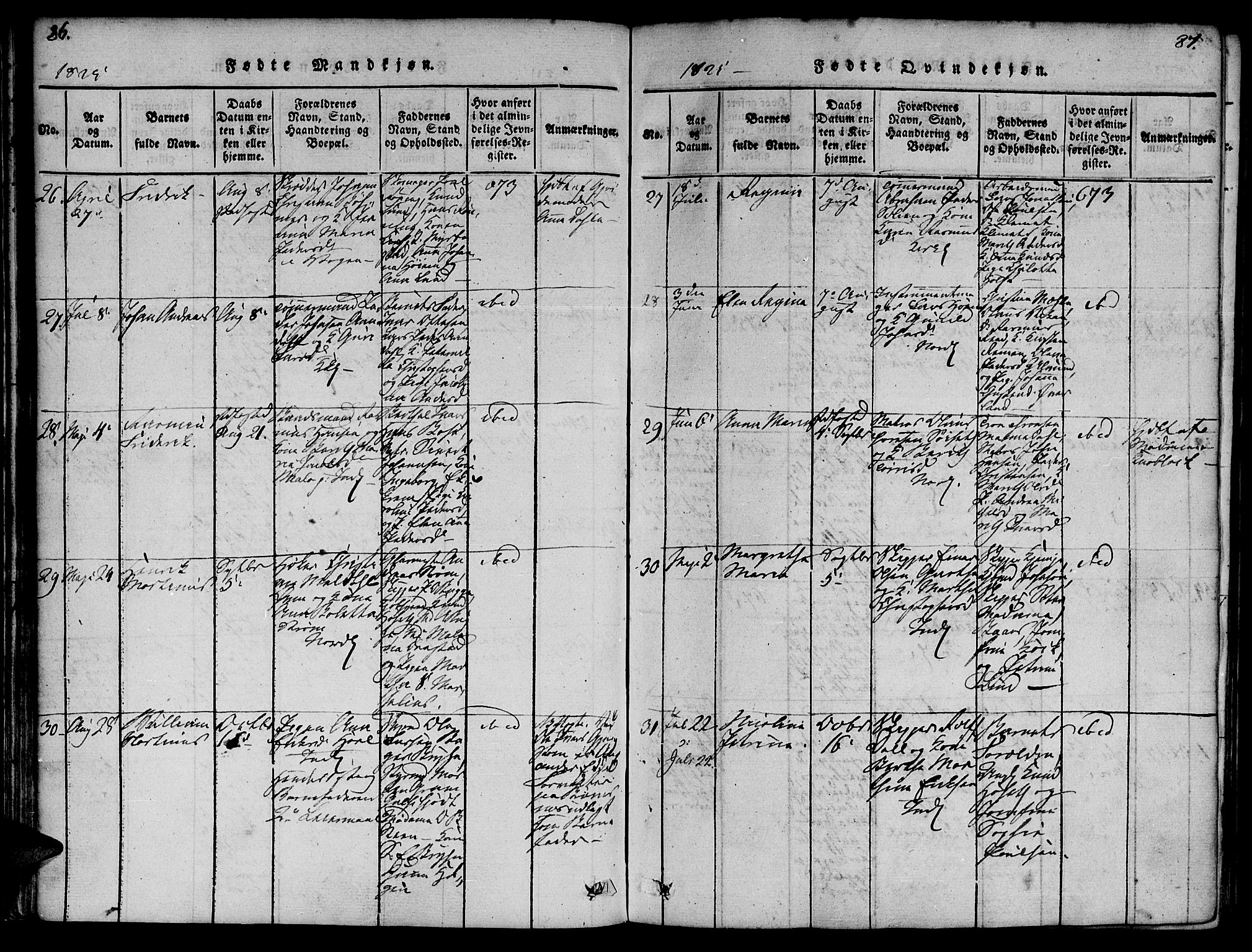 Ministerialprotokoller, klokkerbøker og fødselsregistre - Møre og Romsdal, SAT/A-1454/572/L0842: Parish register (official) no. 572A05, 1819-1832, p. 86-87