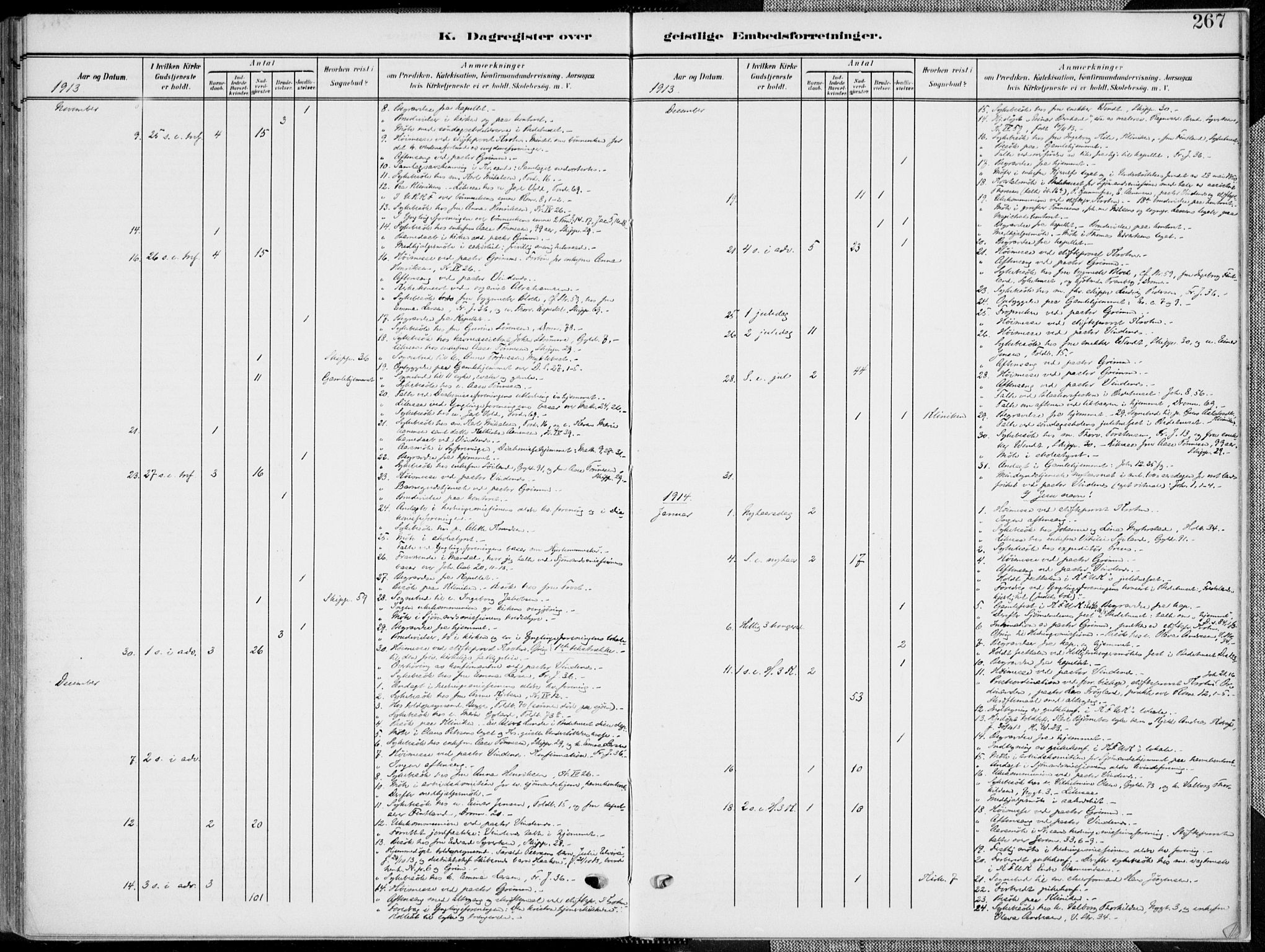 Kristiansand domprosti, AV/SAK-1112-0006/F/Fa/L0022: Parish register (official) no. A 21, 1905-1916, p. 267