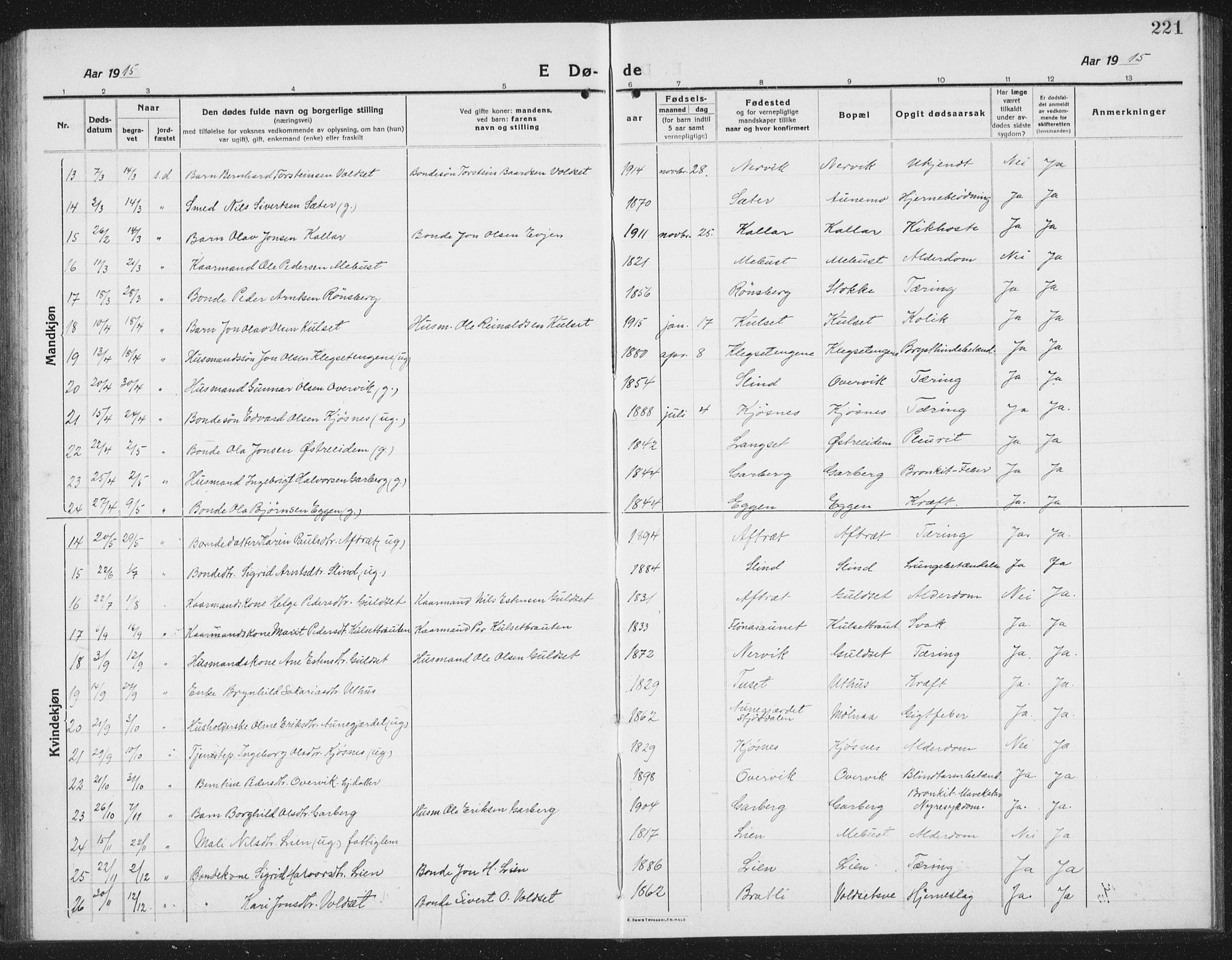 Ministerialprotokoller, klokkerbøker og fødselsregistre - Sør-Trøndelag, SAT/A-1456/695/L1158: Parish register (copy) no. 695C09, 1913-1940, p. 221