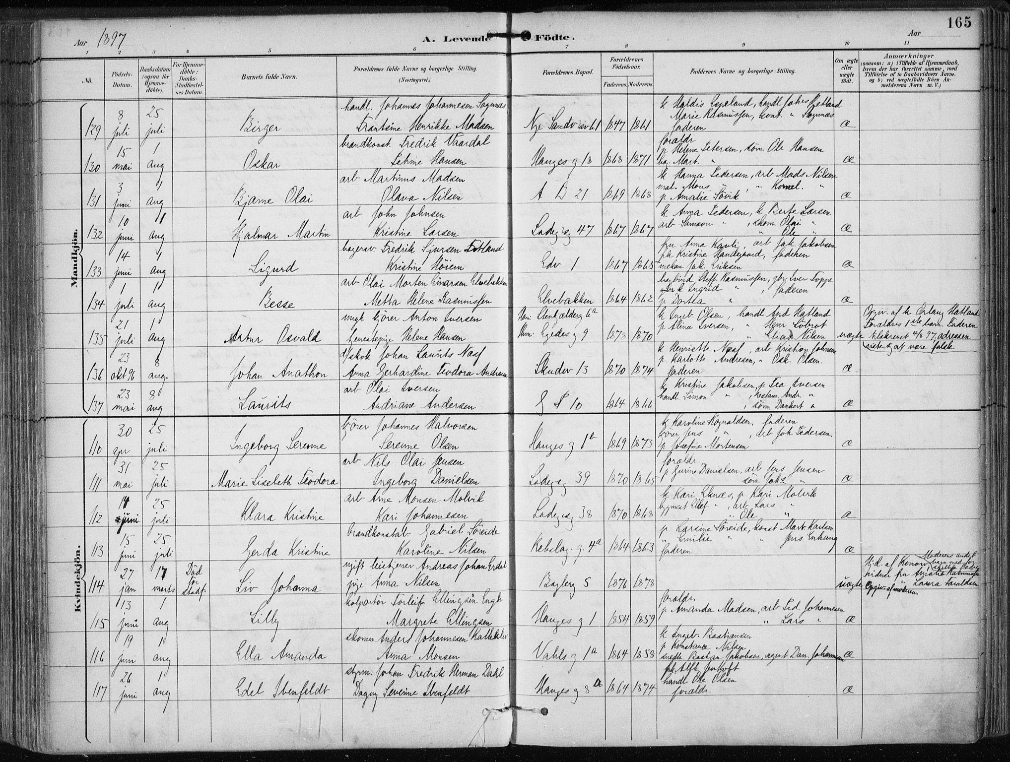 Sandviken Sokneprestembete, AV/SAB-A-77601/H/Ha/L0005: Parish register (official) no. B 2, 1891-1901, p. 165