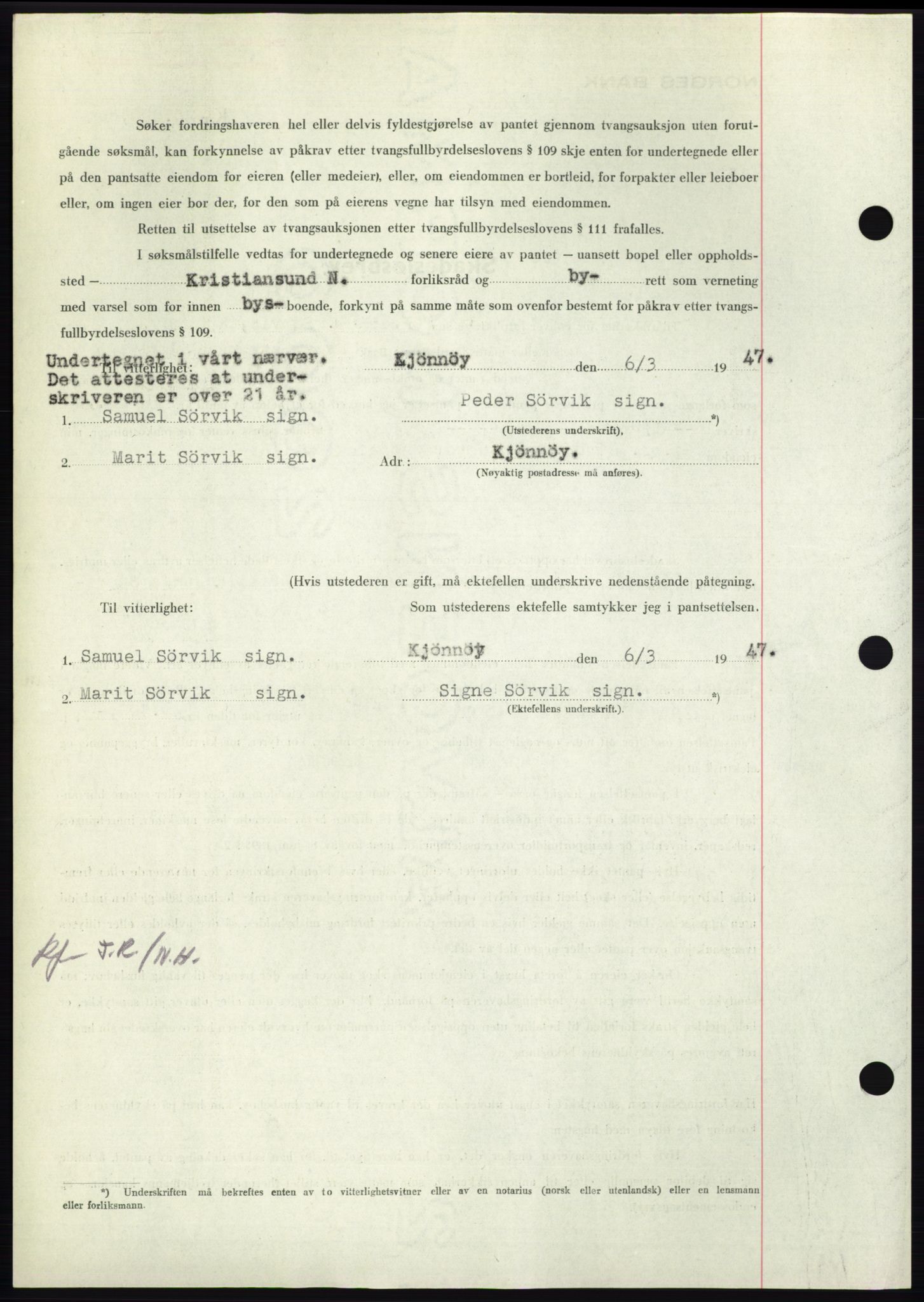 Nordmøre sorenskriveri, AV/SAT-A-4132/1/2/2Ca: Mortgage book no. B96, 1947-1947, Diary no: : 961/1947