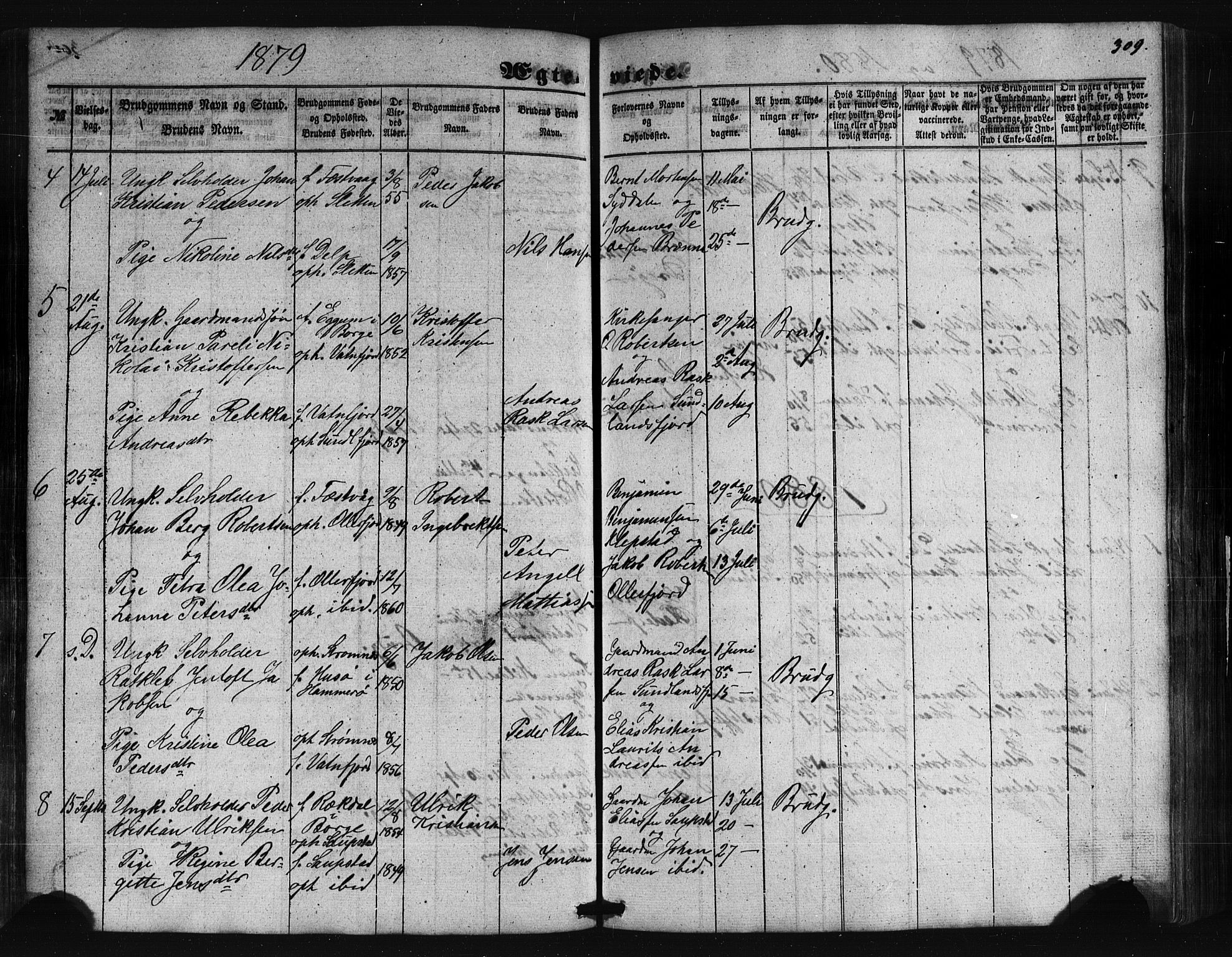 Ministerialprotokoller, klokkerbøker og fødselsregistre - Nordland, AV/SAT-A-1459/876/L1095: Parish register (official) no. 876A01, 1863-1885, p. 309