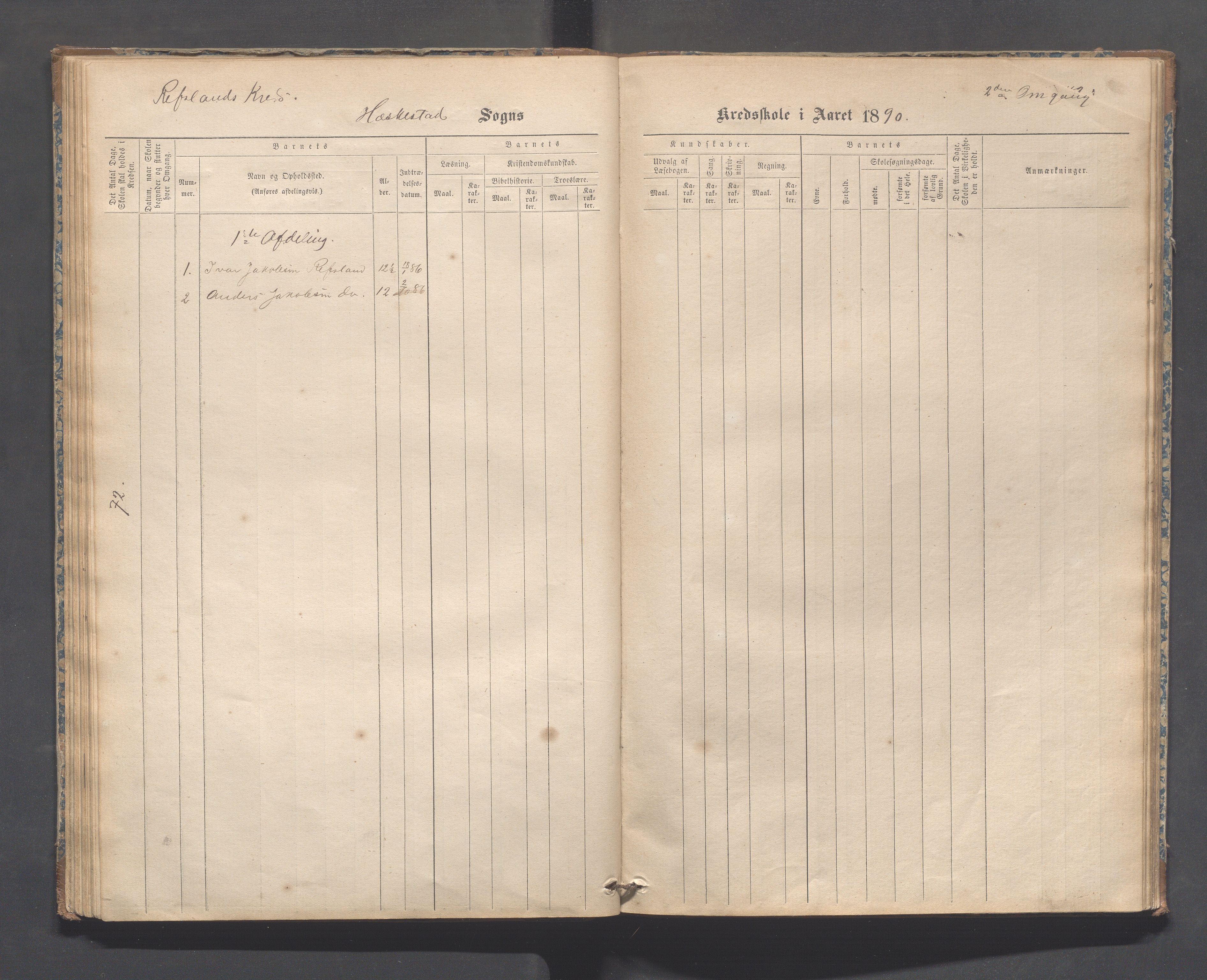 Heskestad kommune - Refsland skolekrets, IKAR/K-101746/H/L0001: Skoleprotokoll - Refsland og Eide, 1870-1892, p. 47