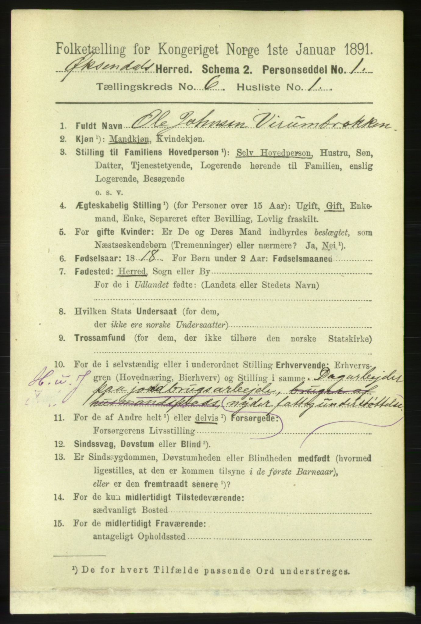 RA, 1891 census for 1561 Øksendal, 1891, p. 1232