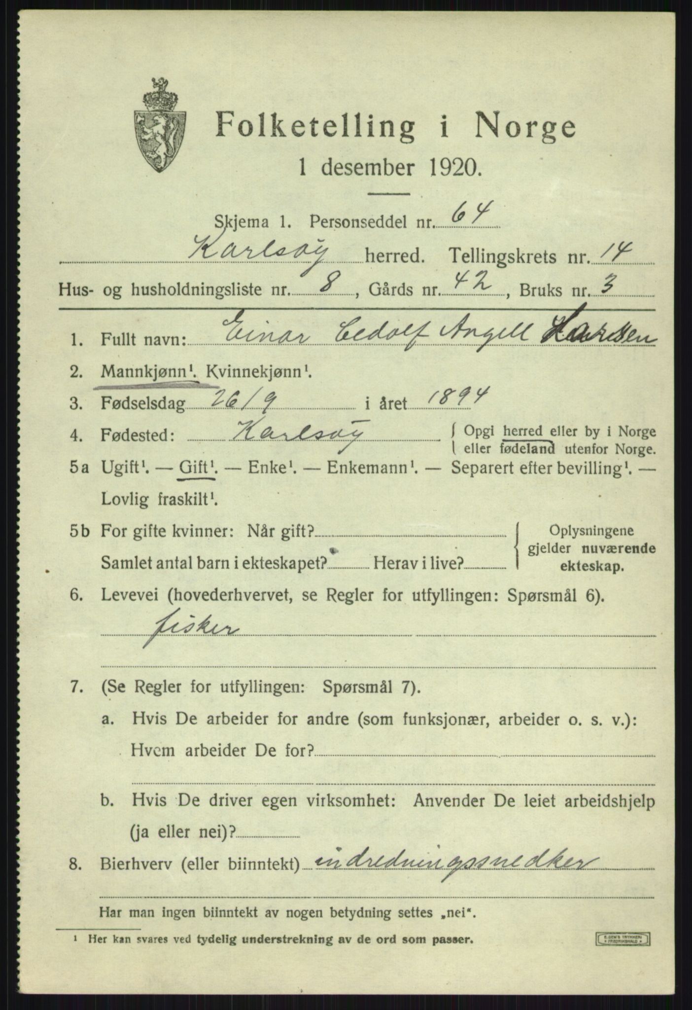 SATØ, 1920 census for Karlsøy, 1920, p. 5223