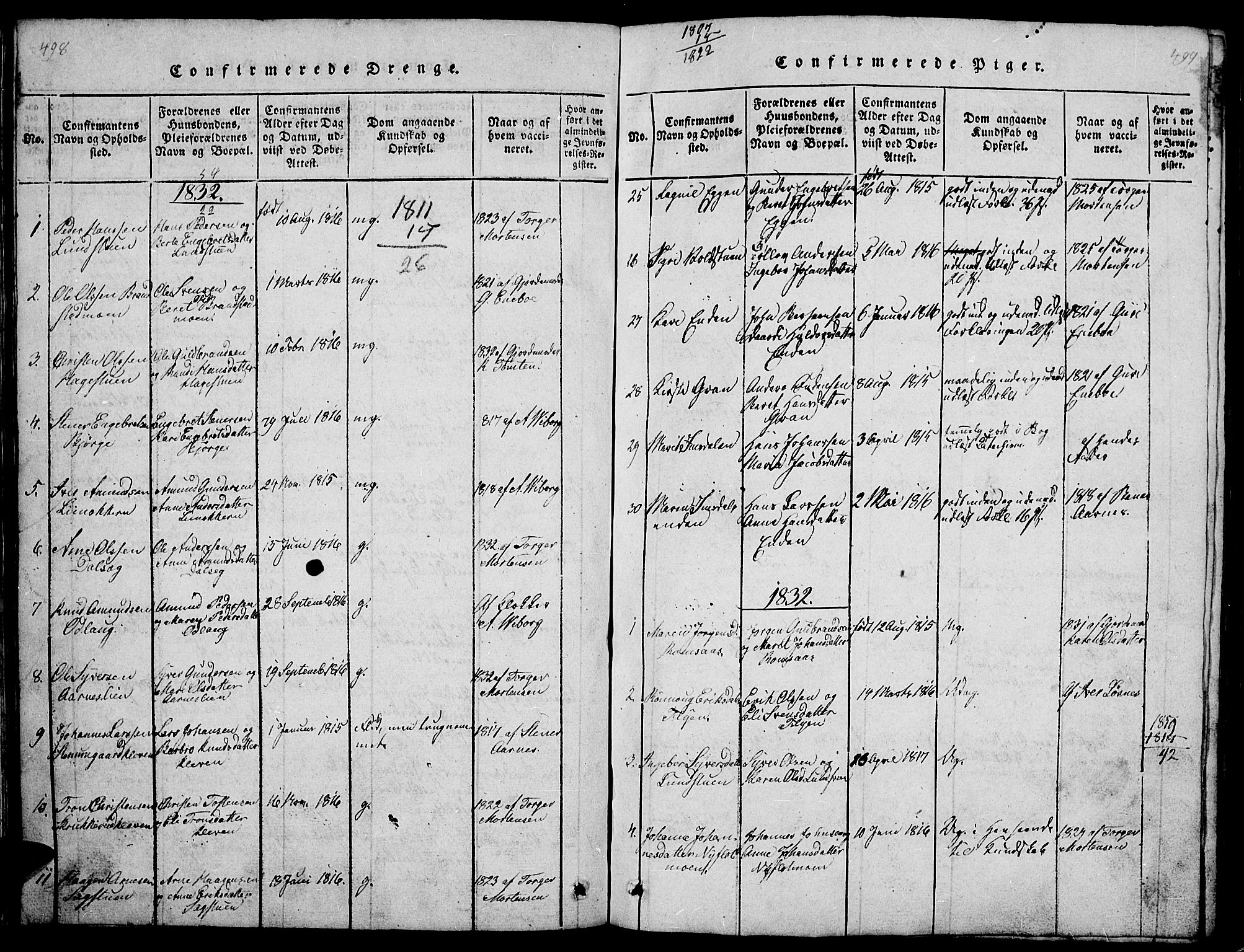Ringebu prestekontor, SAH/PREST-082/H/Ha/Hab/L0001: Parish register (copy) no. 1, 1821-1839, p. 498-499