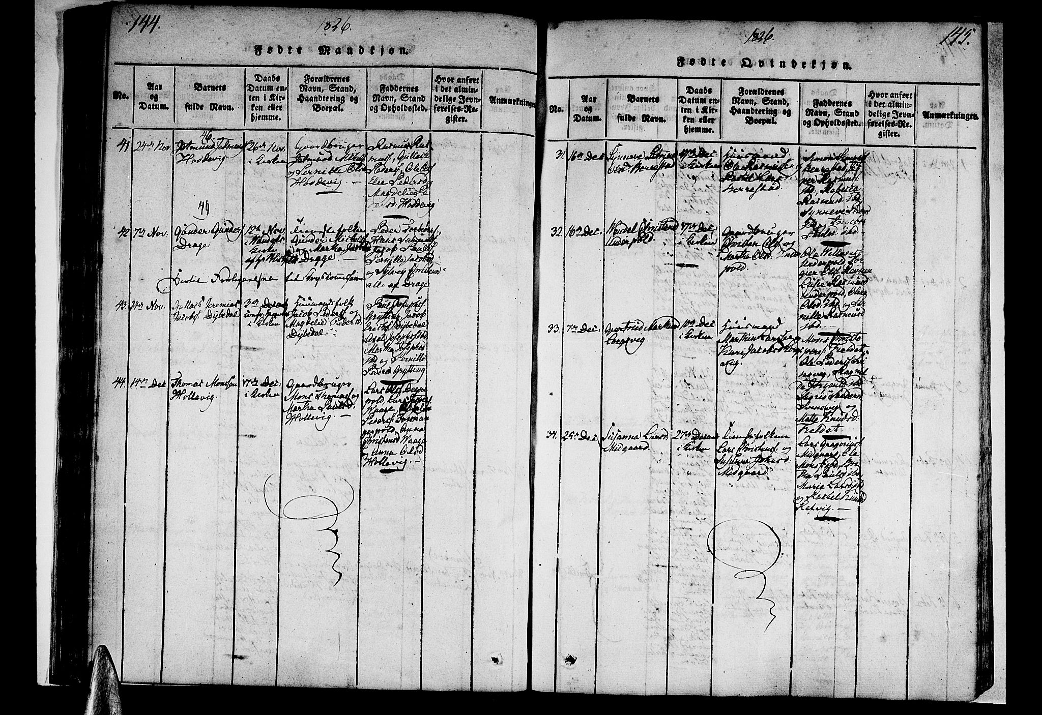 Selje sokneprestembete, SAB/A-99938/H/Ha/Haa/Haaa: Parish register (official) no. A 8, 1816-1828, p. 144-145