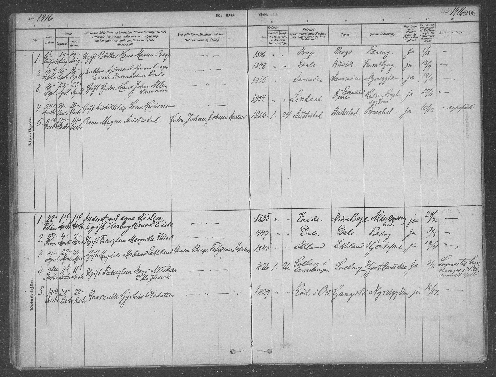 Fusa sokneprestembete, SAB/A-75401/H/Haa: Parish register (official) no. B 1, 1880-1938, p. 208