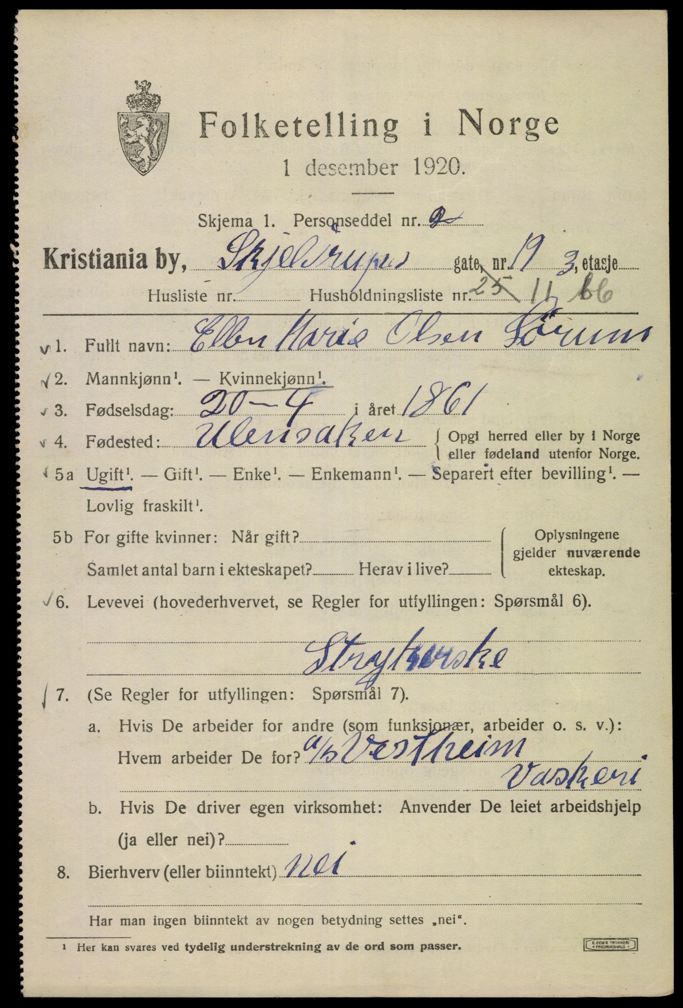 SAO, 1920 census for Kristiania, 1920, p. 514467