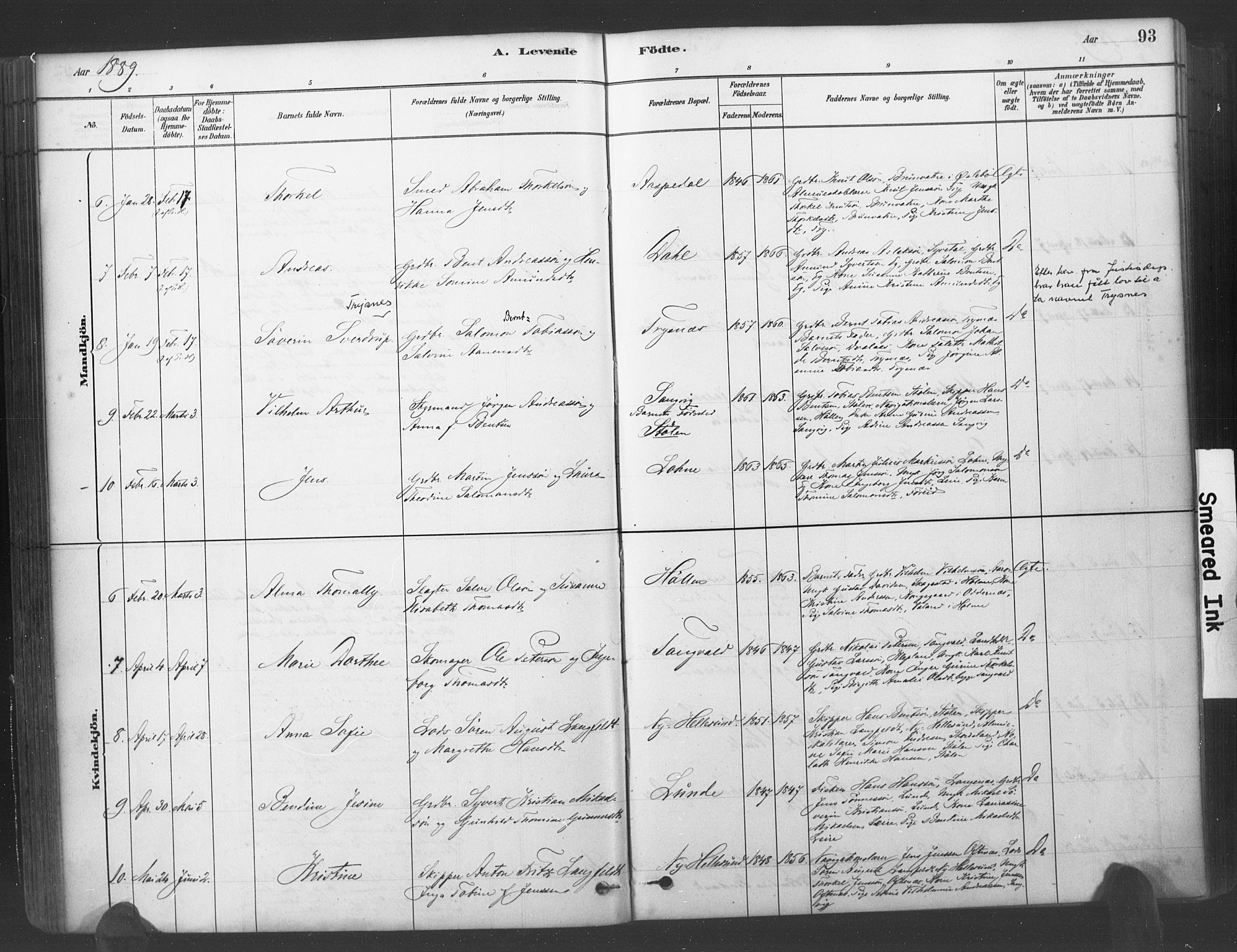 Søgne sokneprestkontor, SAK/1111-0037/F/Fa/Fab/L0012: Parish register (official) no. A 12, 1880-1891, p. 93