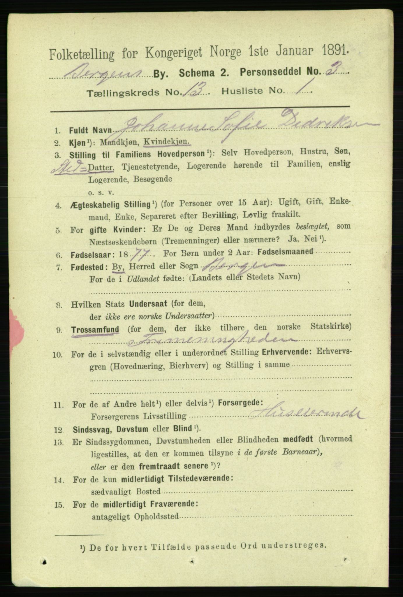 RA, 1891 Census for 1301 Bergen, 1891, p. 22025