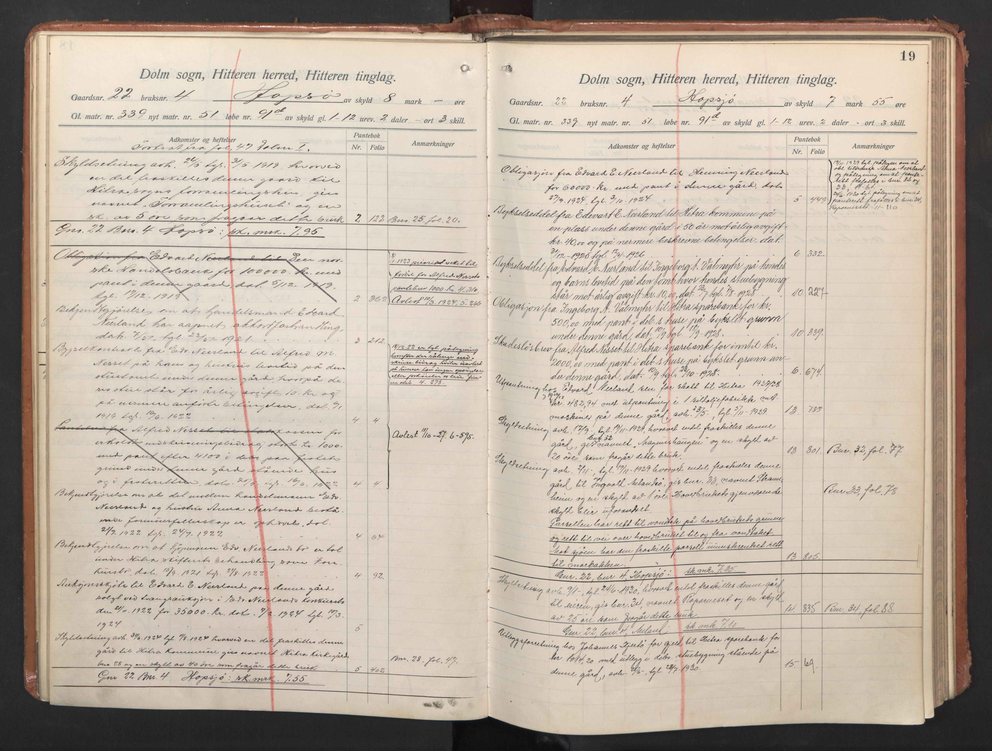 Hitra sorenskriveri, AV/SAT-A-0018/2/2A/L0009: Mortgage register no. 9, p. 19