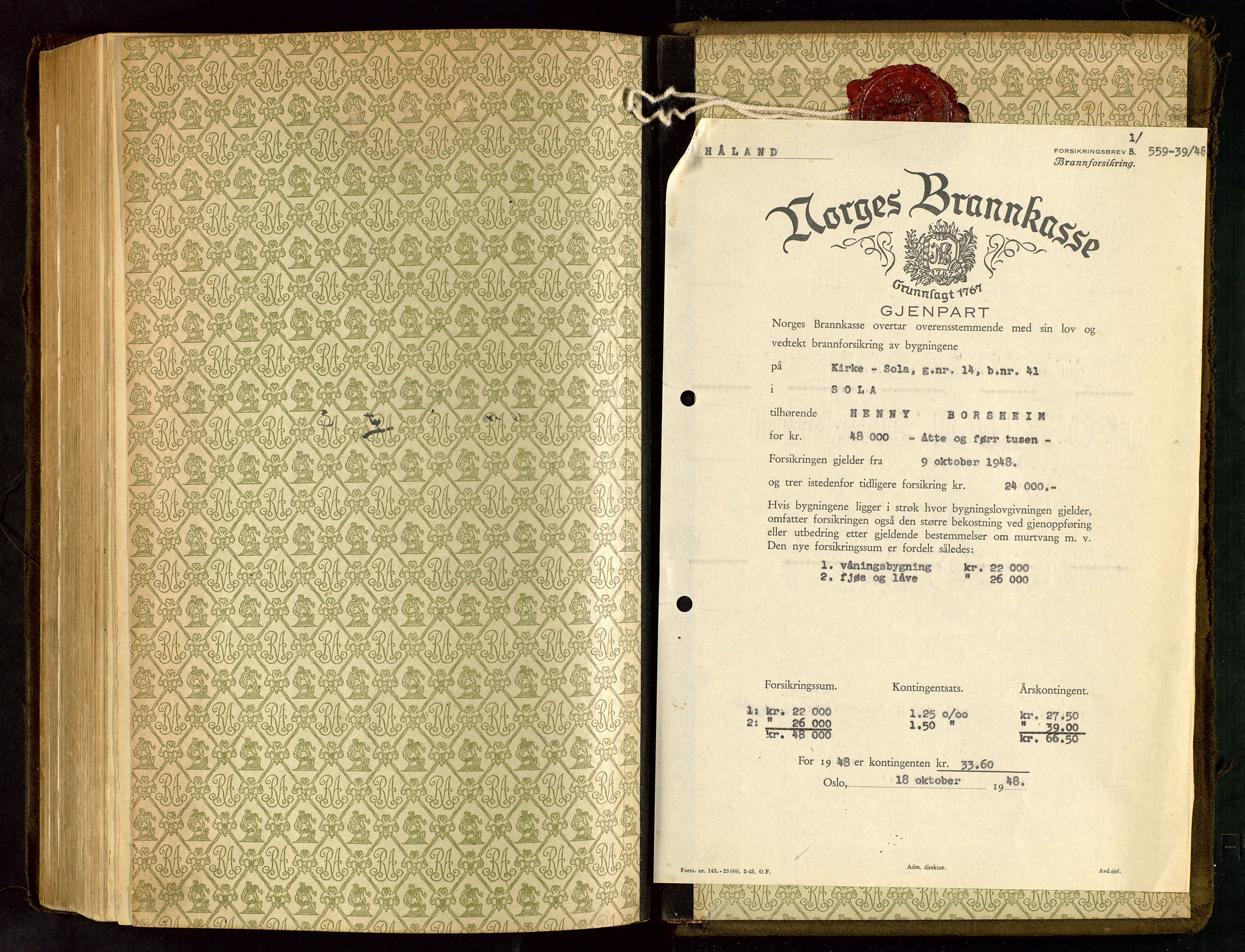 Håland lensmannskontor, SAST/A-100100/Go/L0005: "Brandtakstprotokoll"  Register i boken., 1929-1948