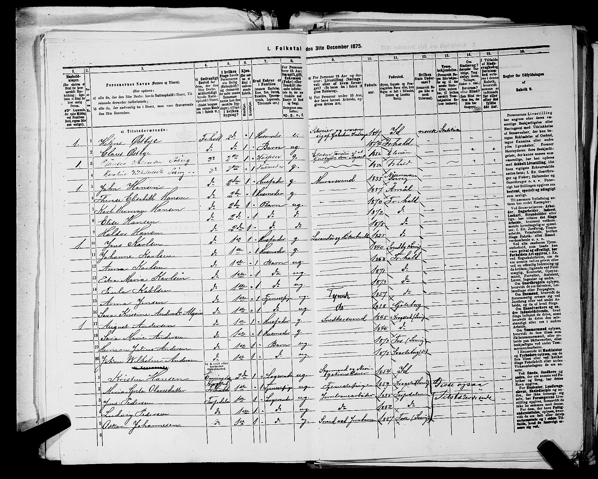 RA, 1875 census for 0101P Fredrikshald, 1875, p. 1144