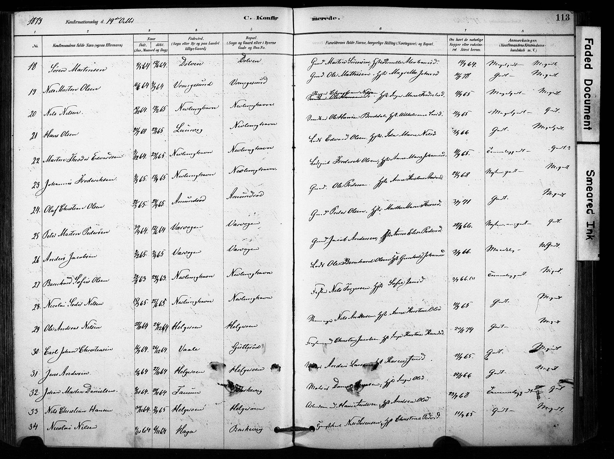 Brunlanes kirkebøker, AV/SAKO-A-342/F/Fb/L0001: Parish register (official) no. II 1, 1878-1899, p. 113