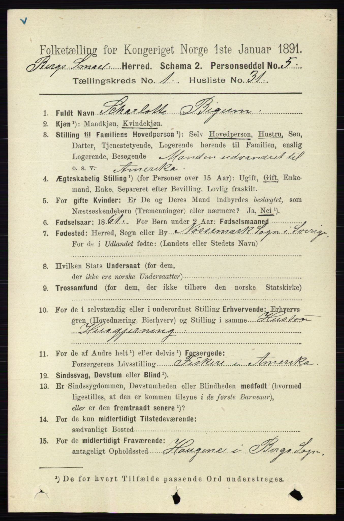 RA, 1891 census for 0116 Berg, 1891, p. 329