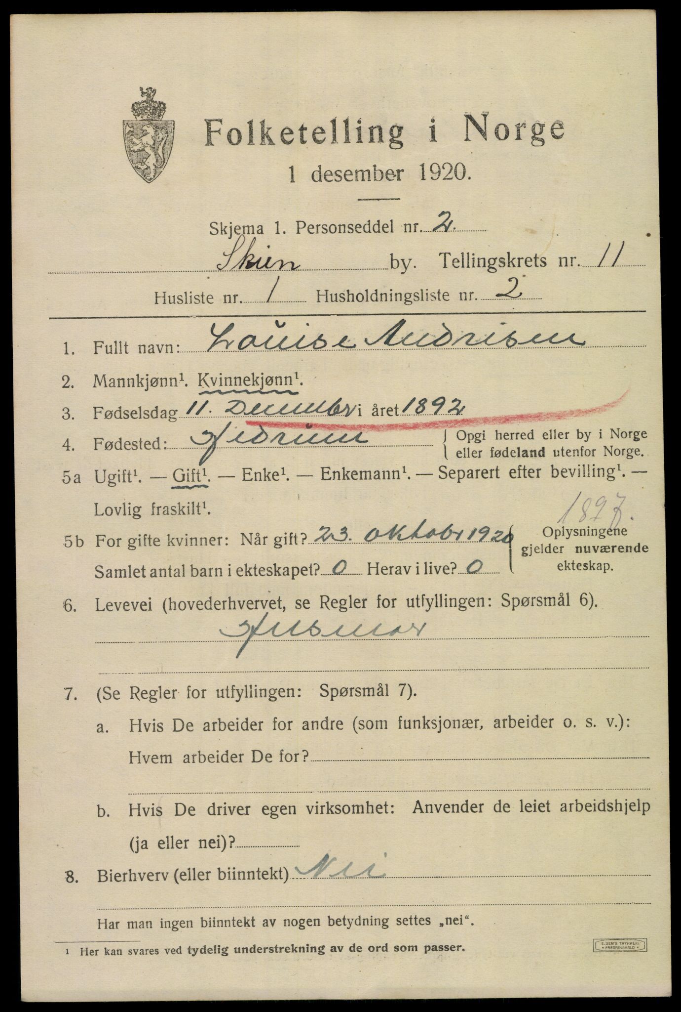 SAKO, 1920 census for Skien, 1920, p. 35272