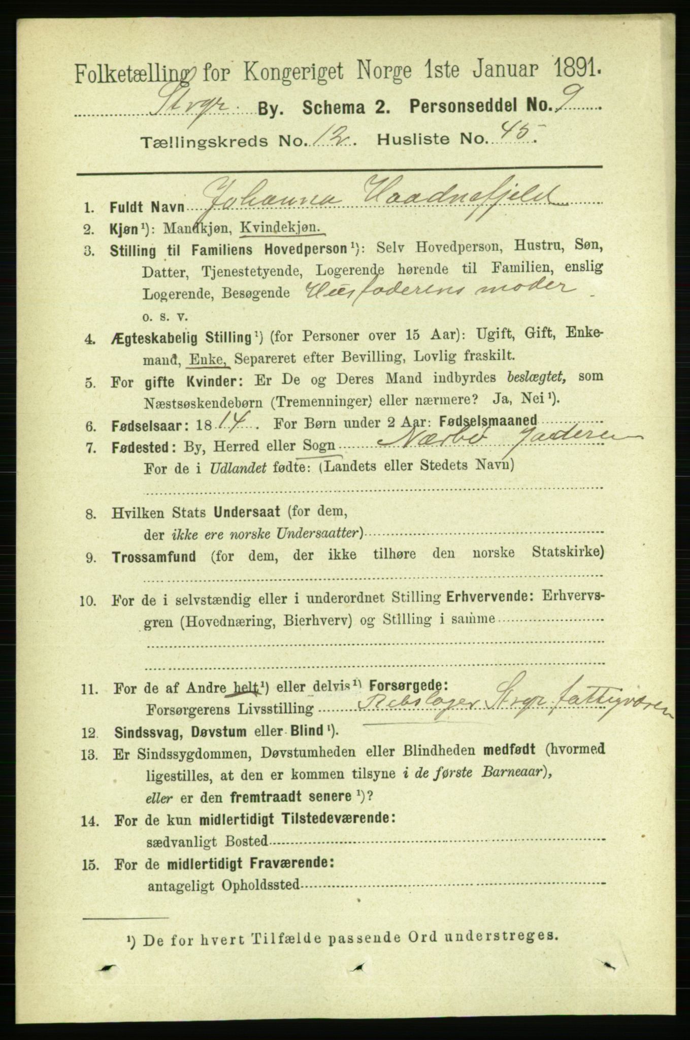 RA, 1891 census for 1103 Stavanger, 1891, p. 15461