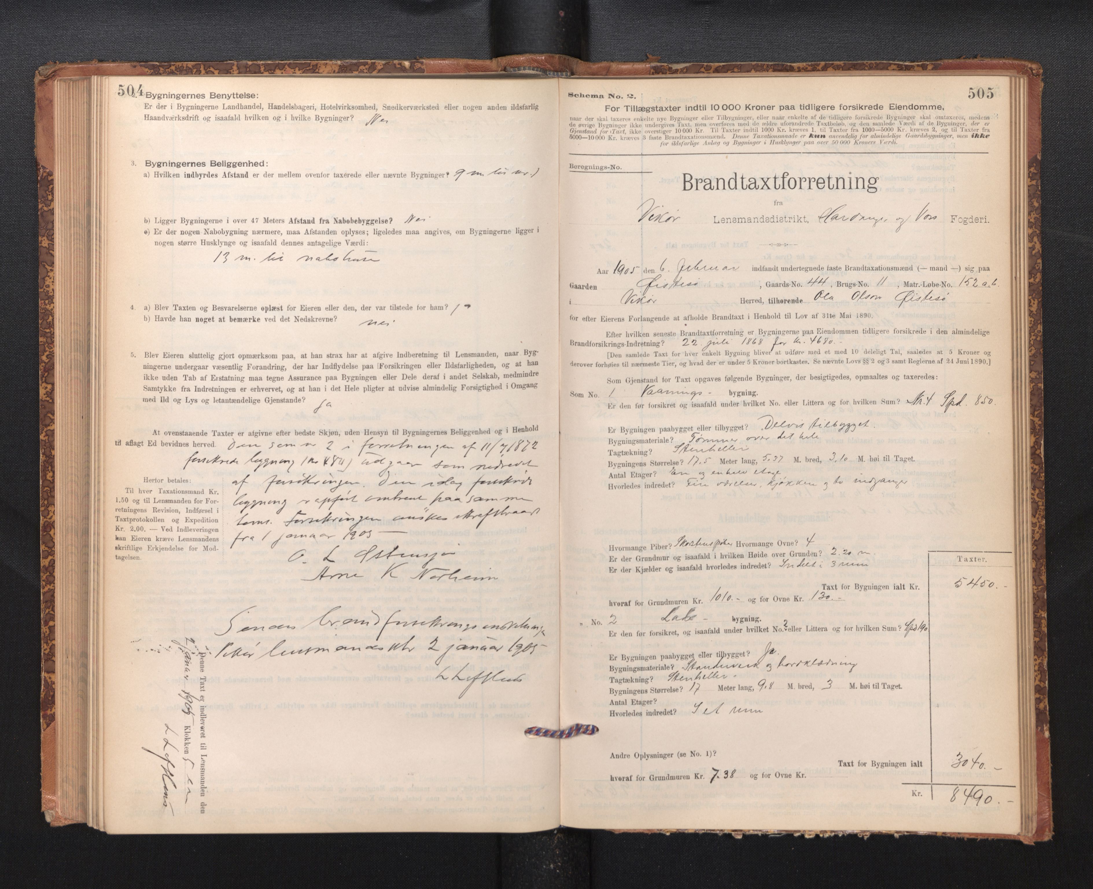 Lensmannen i Kvam, SAB/A-33201/0012/L0005: Branntakstprotokoll, skjematakst, 1894-1913, p. 504-505