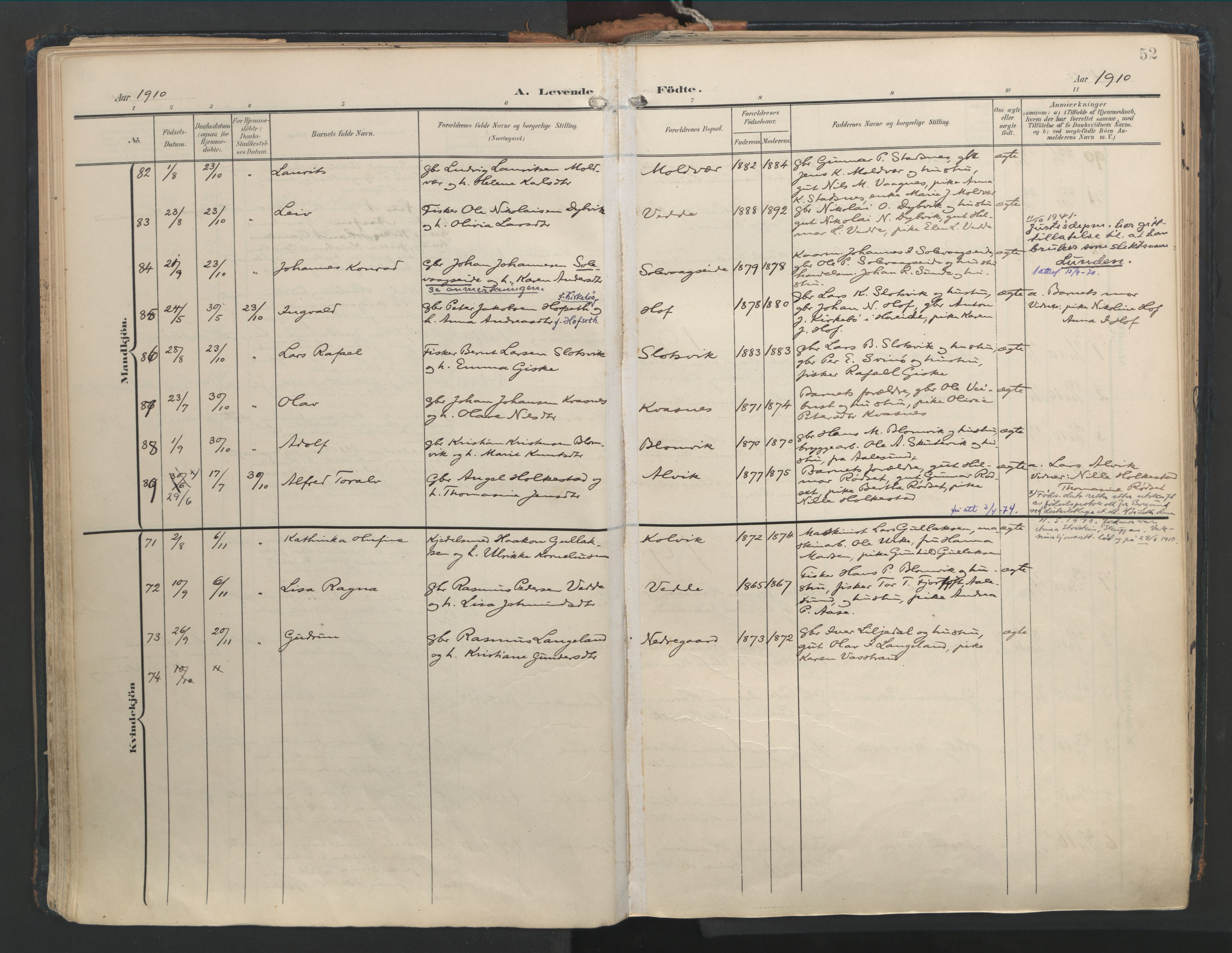 Ministerialprotokoller, klokkerbøker og fødselsregistre - Møre og Romsdal, AV/SAT-A-1454/528/L0411: Parish register (official) no. 528A20, 1907-1920, p. 52